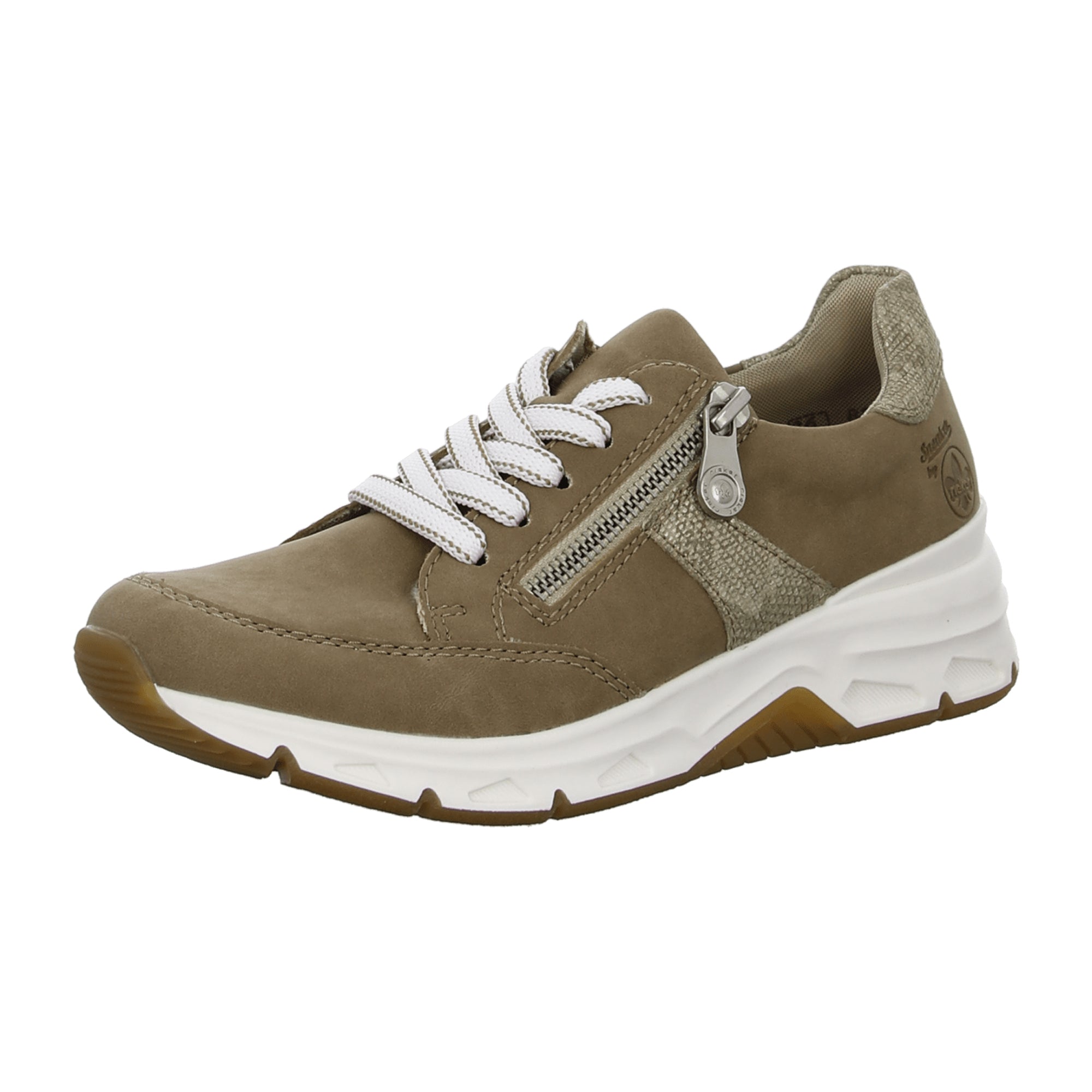 Rieker Comfortable Lace-Up Shoes for Women Beige Synthetic Leather Sneakers