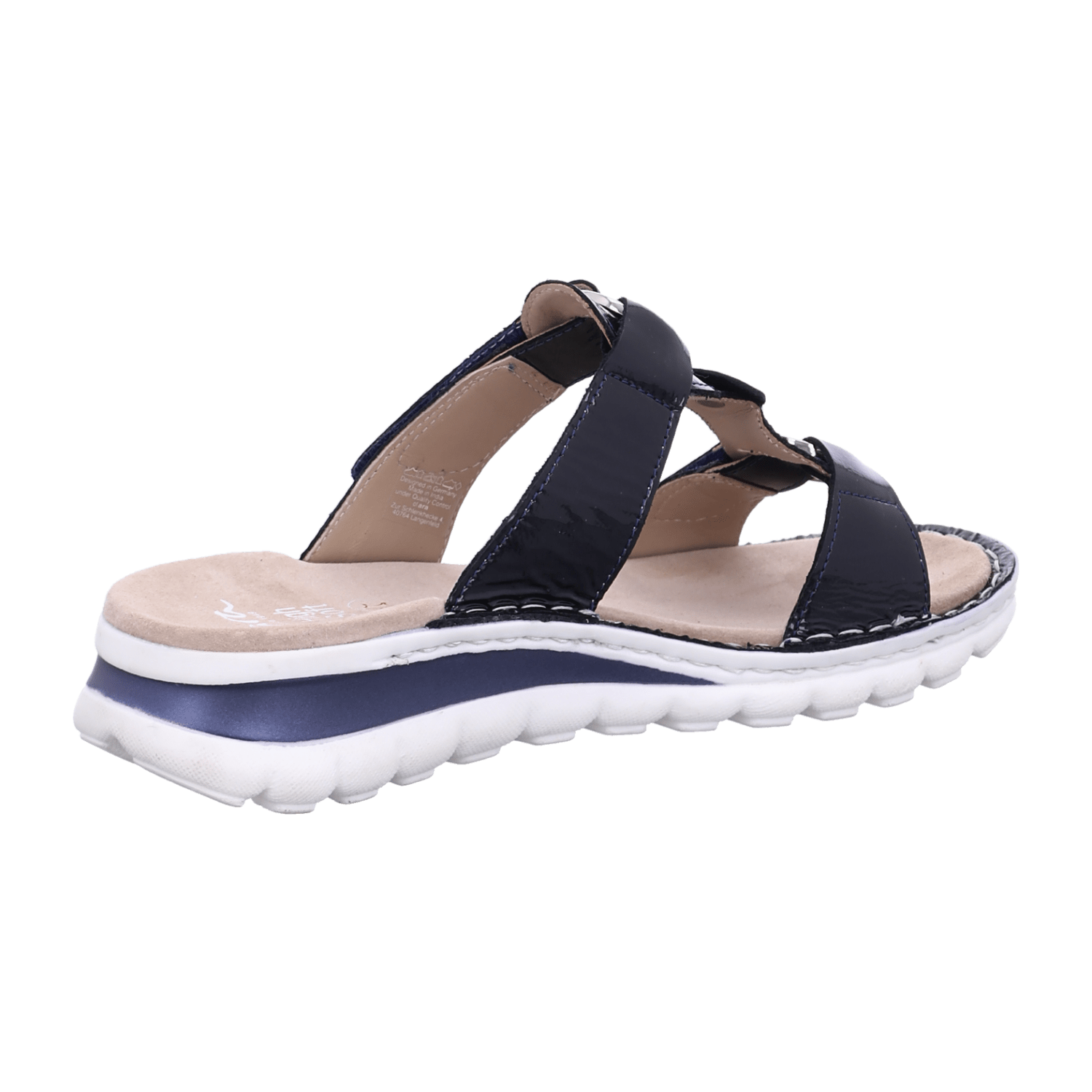 ARA dl1 TAMPA Women's Leather Slide Sandals in Blue with Textile Lining and Round Toe