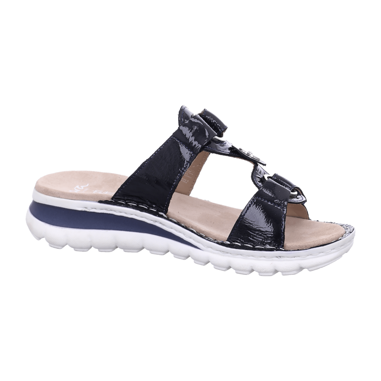 ARA dl1 TAMPA Women's Leather Slide Sandals in Blue with Textile Lining and Round Toe