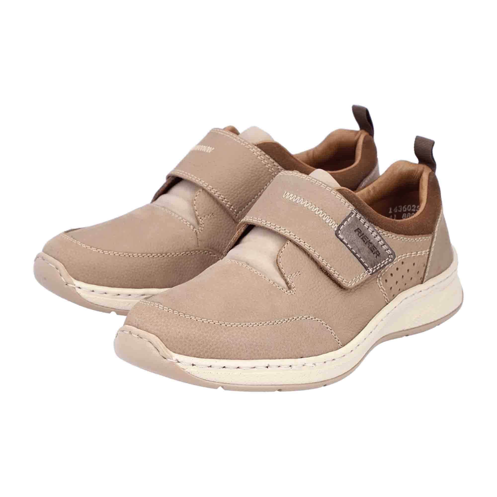 Rieker Comfortable Men's Beige Slip-On Loafers with Velcro and Cushioned Sole