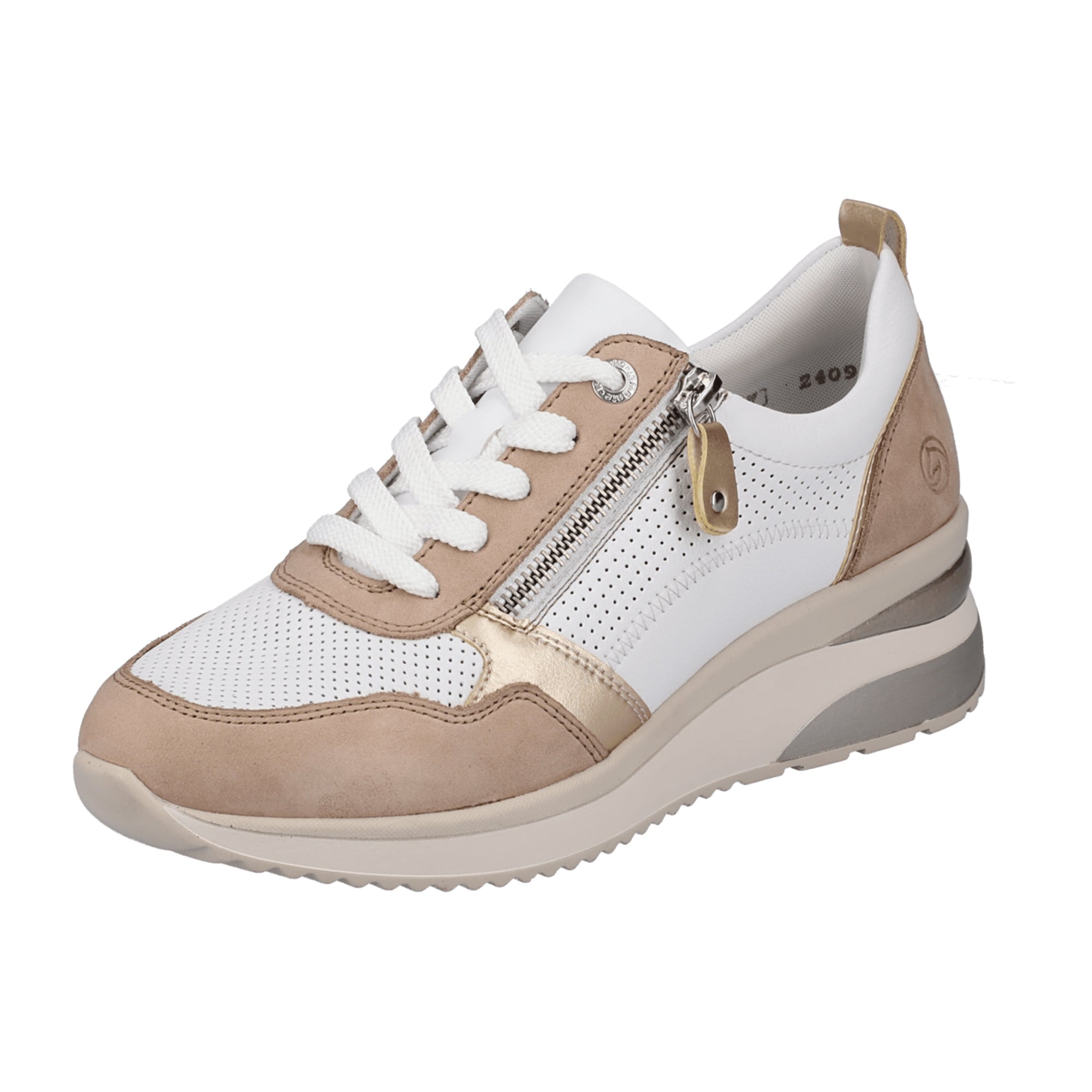 Remonte Beige Women's Sneakers with Zipper and Laces, Comfortable and Chic