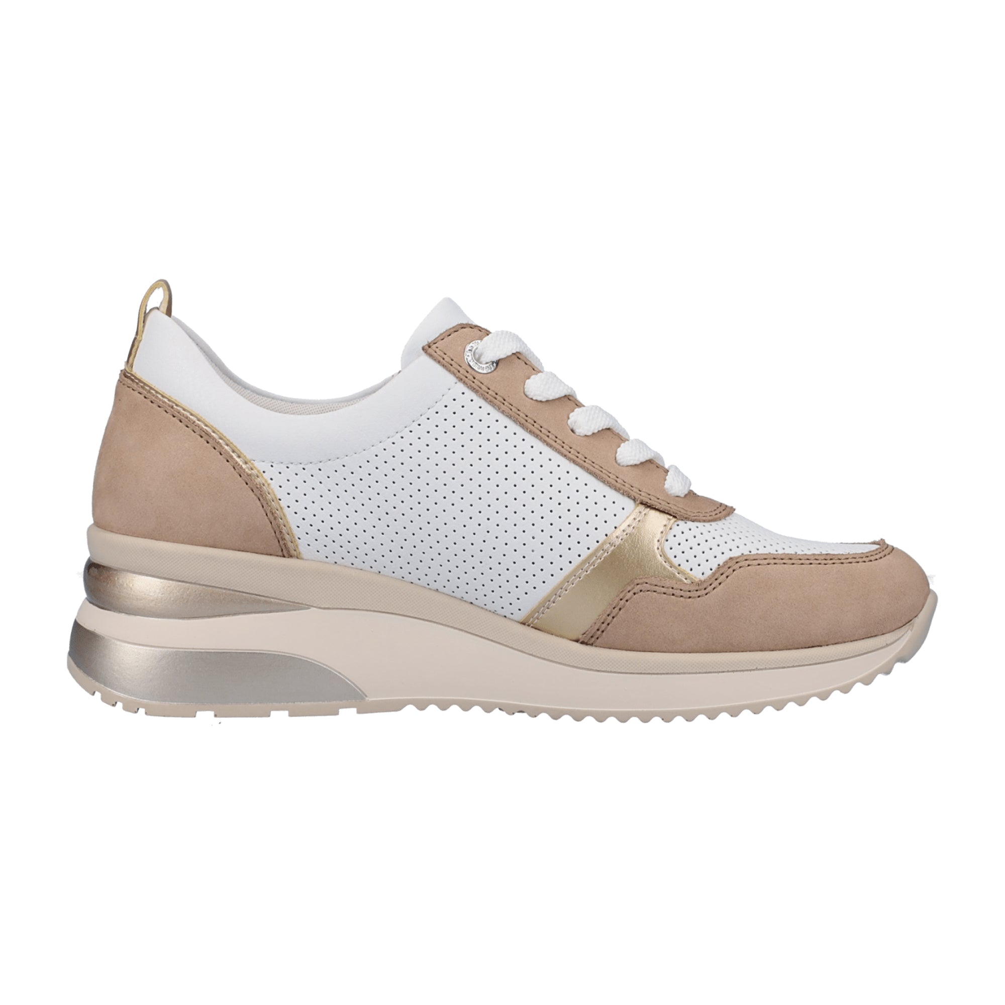 Remonte Beige Women's Sneakers with Zipper and Laces, Comfortable and Chic