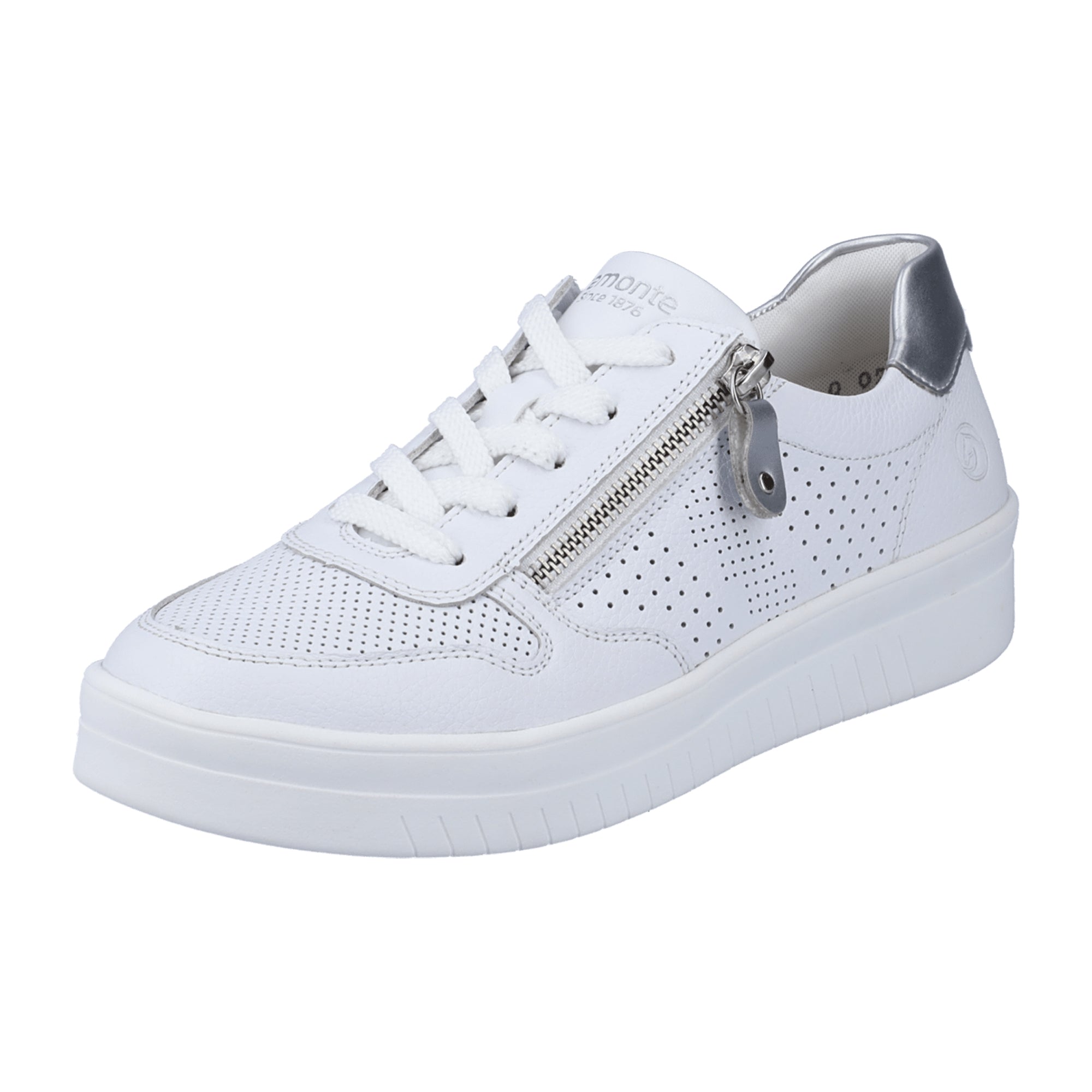 Remonte Women's White Leather Sneakers with Zipper and Soft Lite Technology