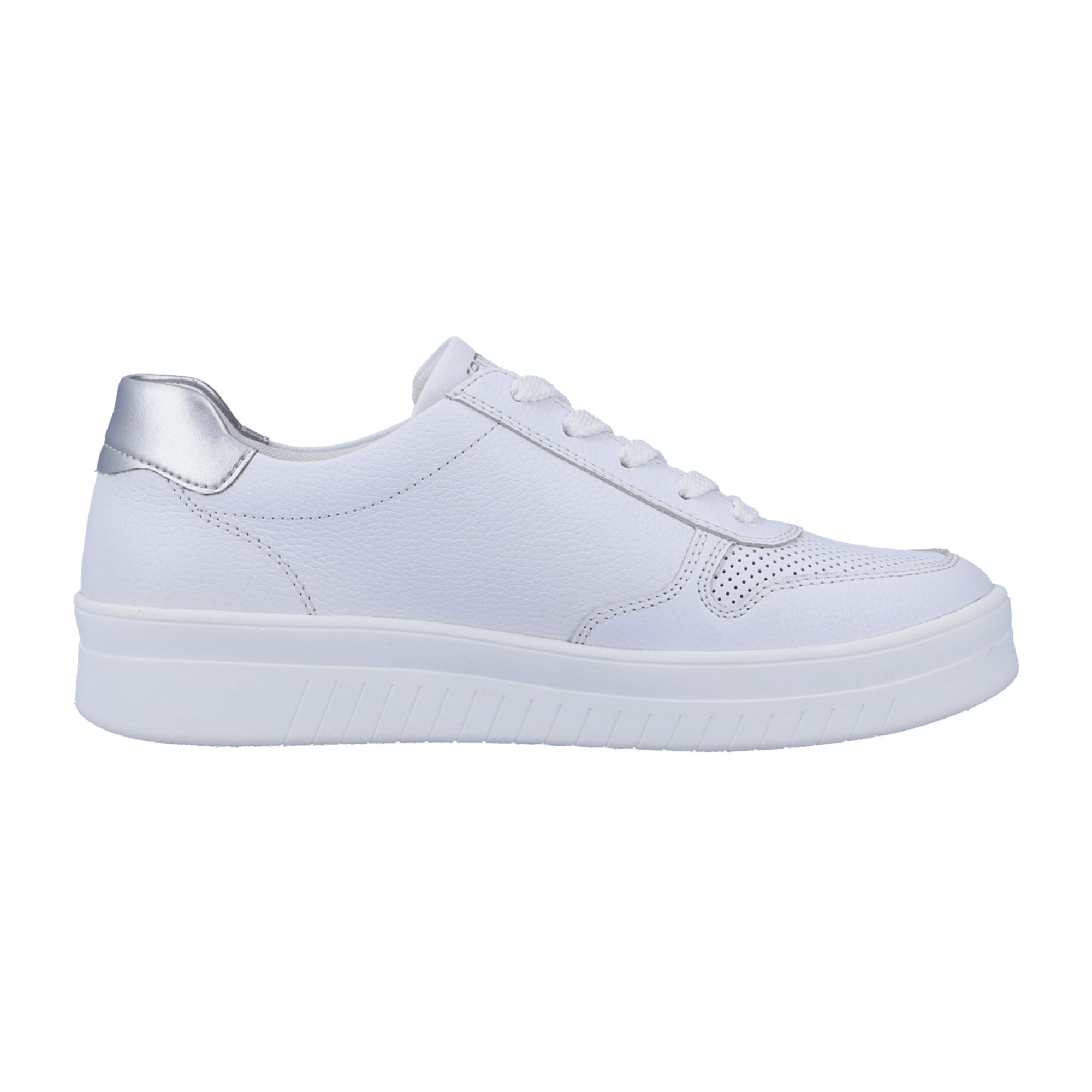 Remonte Women's White Leather Sneakers with Zipper and Soft Lite Technology