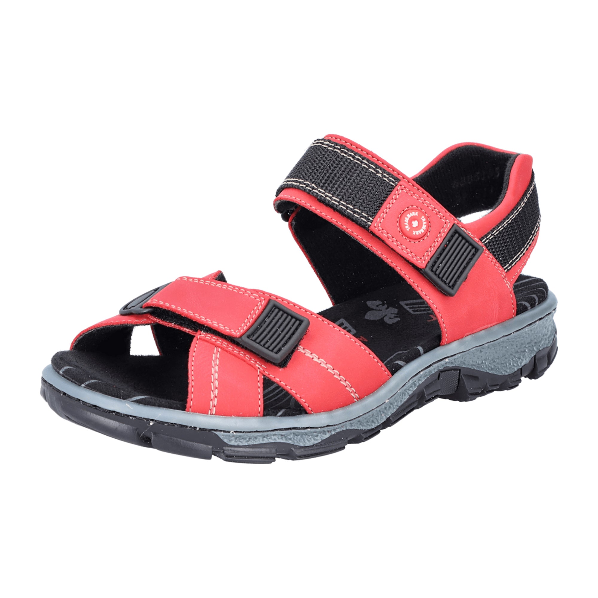 Rieker Red Synthetic Leather Women's Trekking Sandals with Velcro Stra