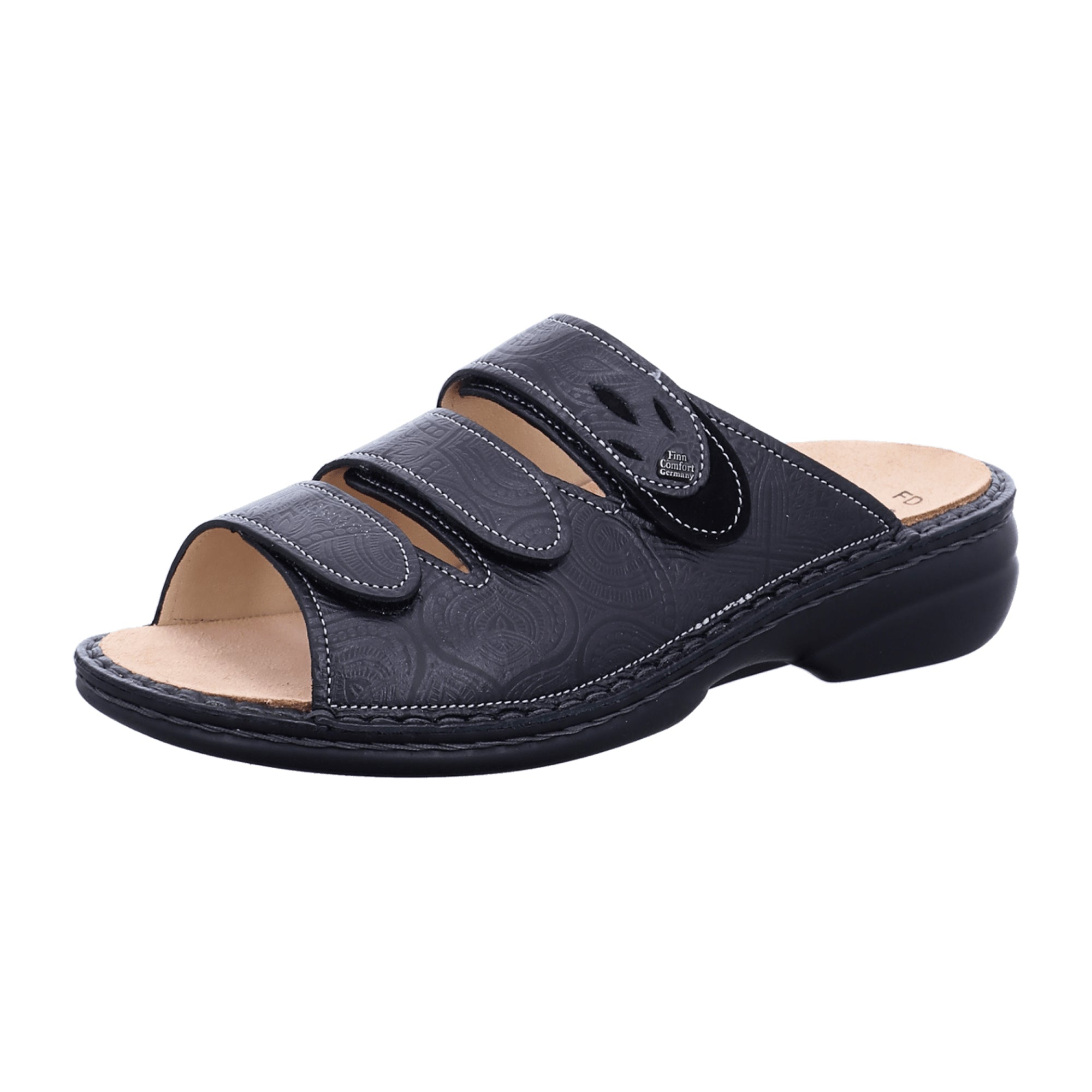 Finn Comfort Kos Women's Slide Sandals - Comfortable Black Leather Slides with Adjustable Straps and Soft Footbed