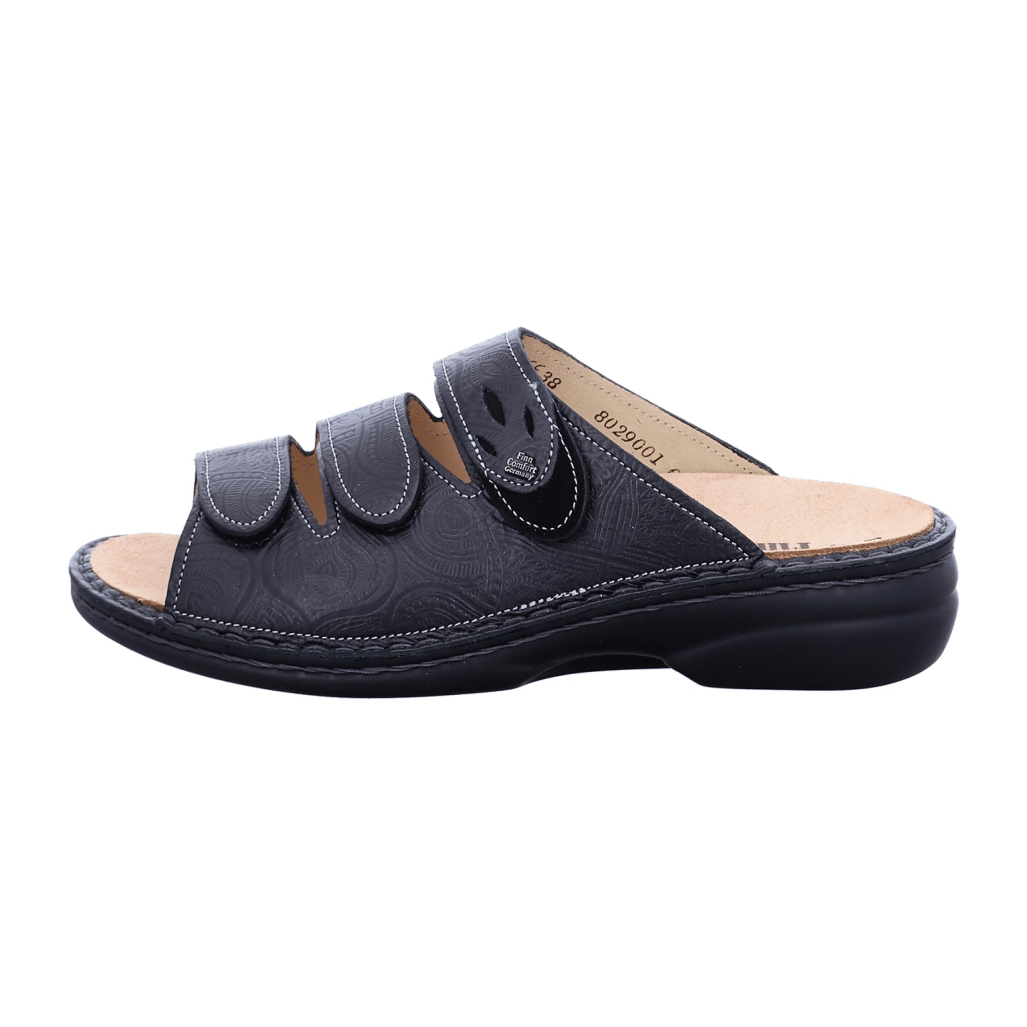 Finn Comfort Kos Women's Slide Sandals - Comfortable Black Leather Slides with Adjustable Straps and Soft Footbed