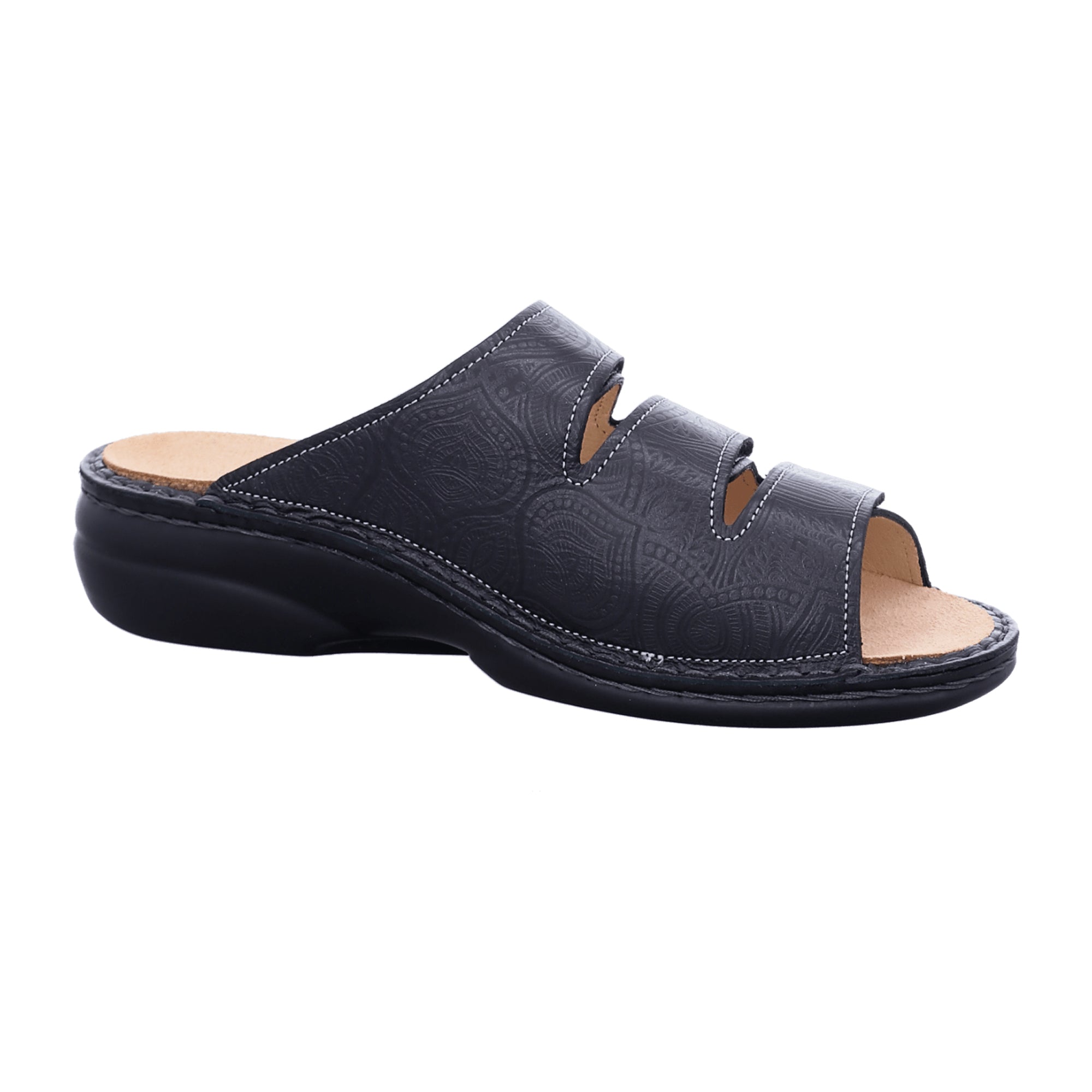 Finn Comfort Kos Women's Slide Sandals - Comfortable Black Leather Slides with Adjustable Straps and Soft Footbed
