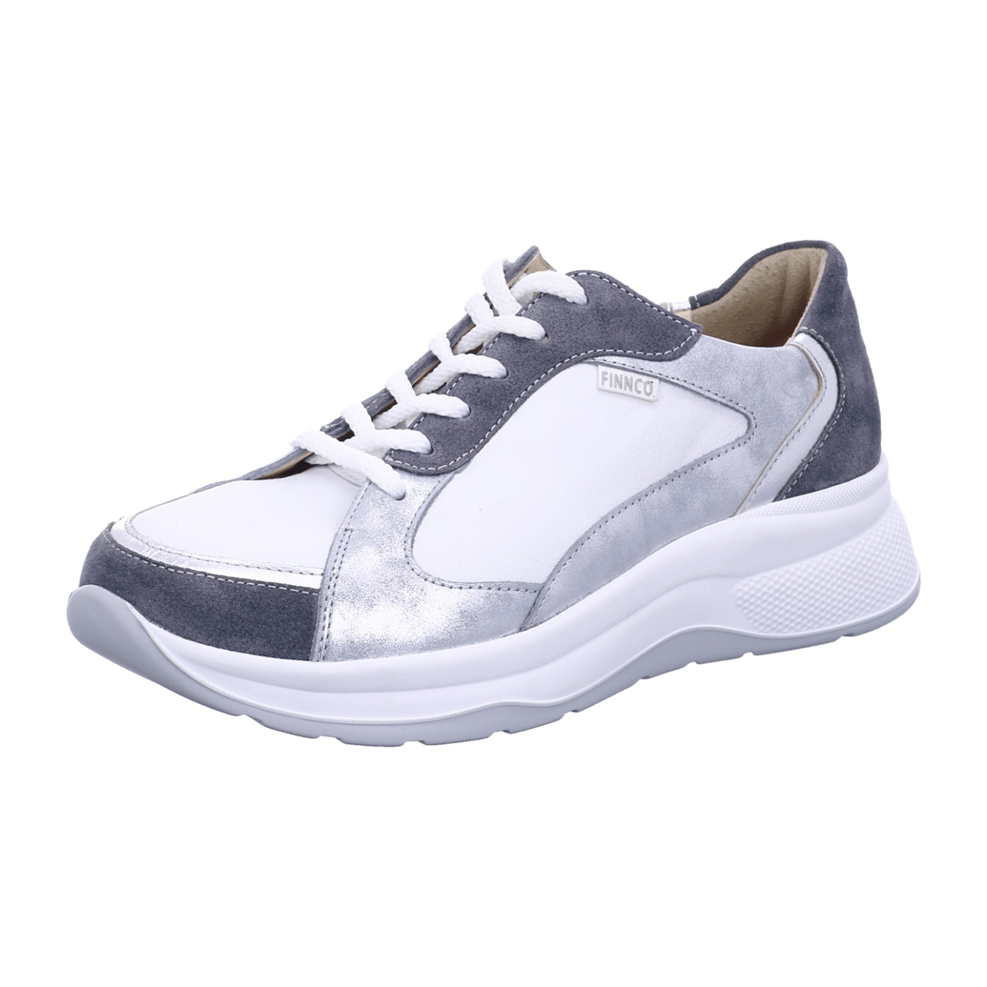 Finn Comfort Piccadilly Women's Comfort Sneakers White/Gray/Silver, Leather Lace-Up Designed for Optimal Fit