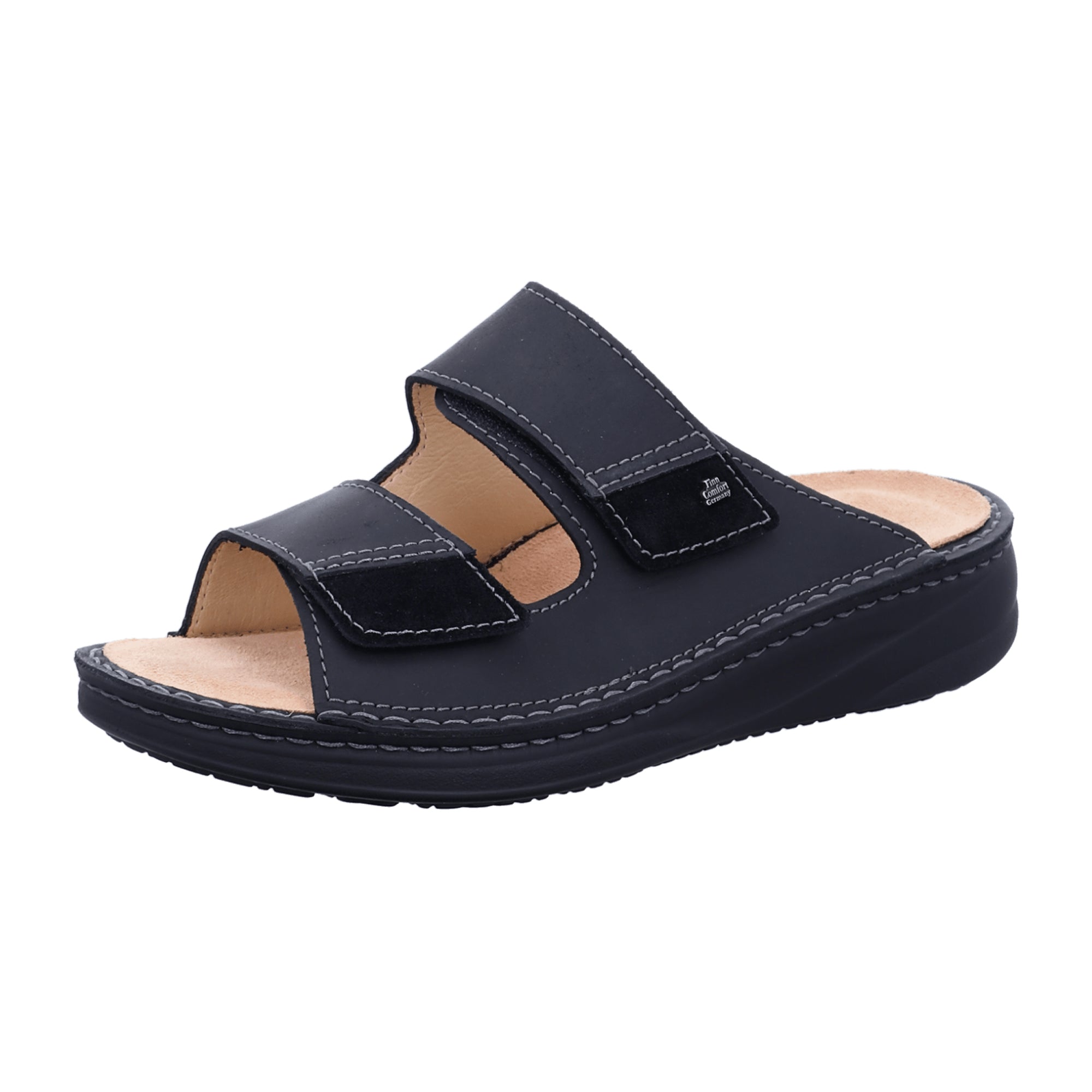 Finn Comfort Psara Men's Slides - Comfortable Black Leather Sandals with Soft Footbed