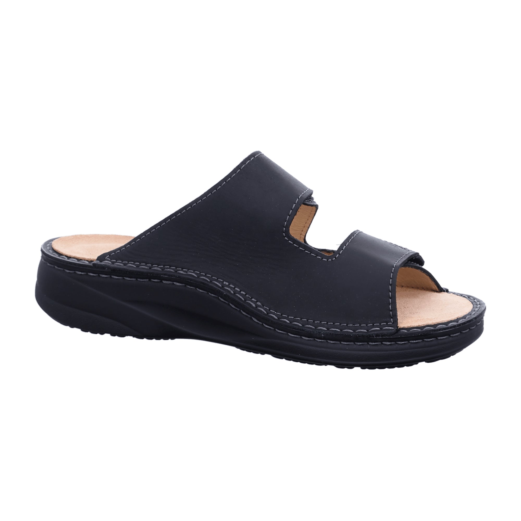 Finn Comfort Psara Men's Slides - Comfortable Black Leather Sandals with Soft Footbed