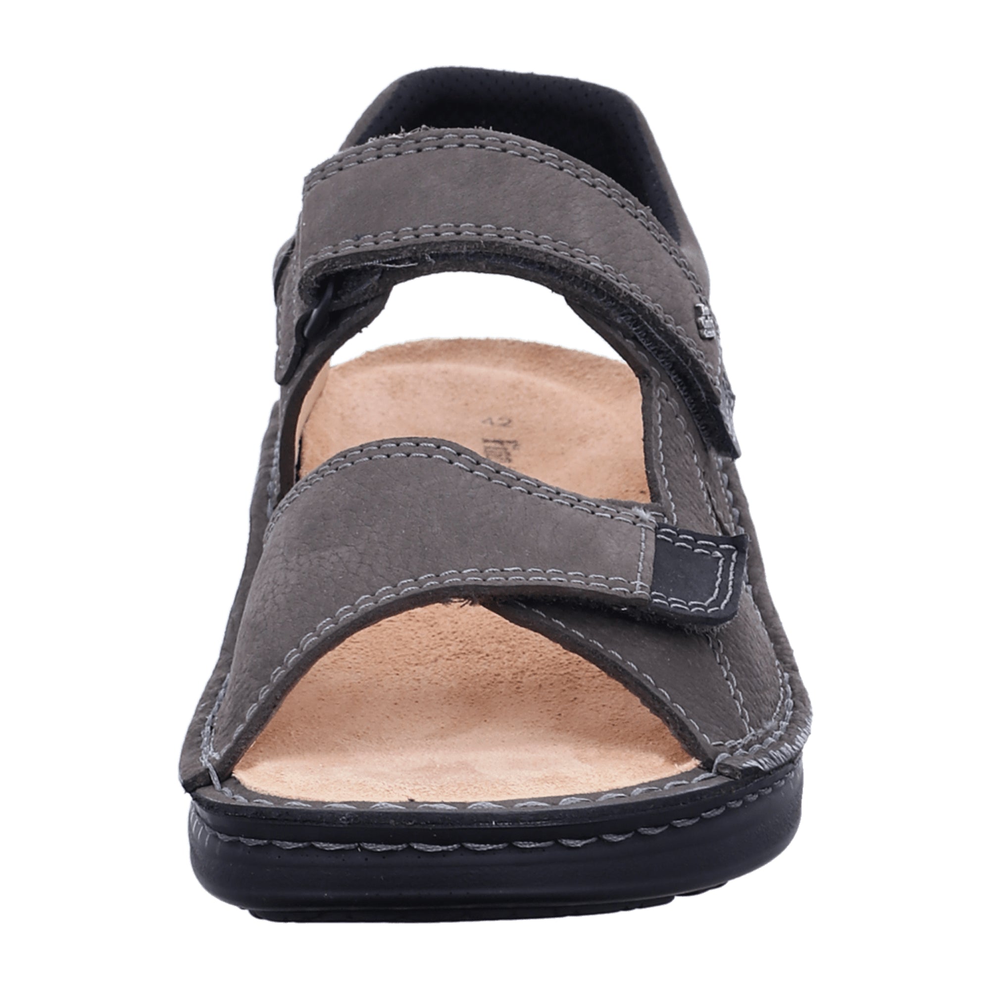 Finn Comfort Skiathos Men's Comfort Sandals - Grey/Black Leather with Adjustable Soft Footbed
