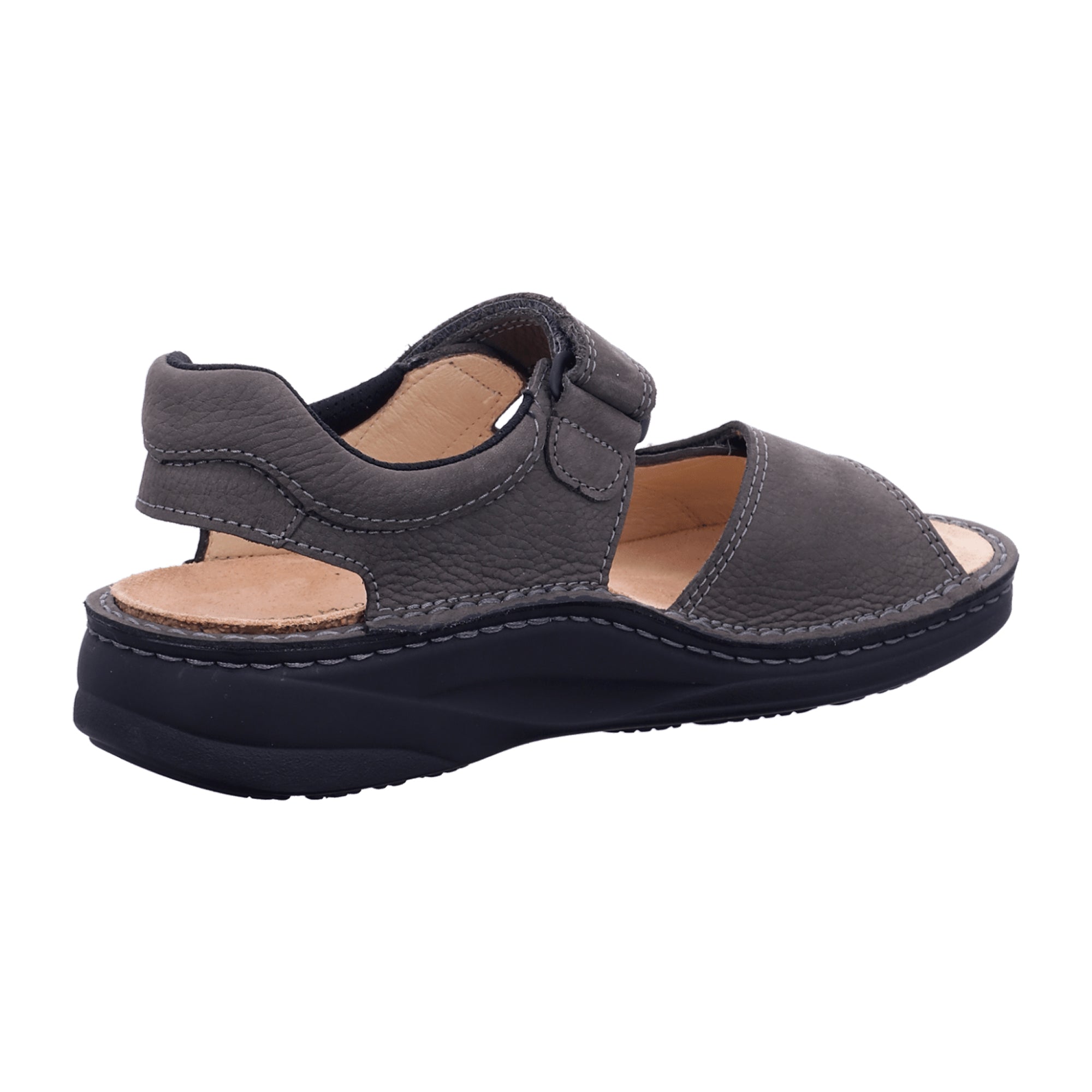 Finn Comfort Skiathos Men's Comfort Sandals - Grey/Black Leather with Adjustable Soft Footbed