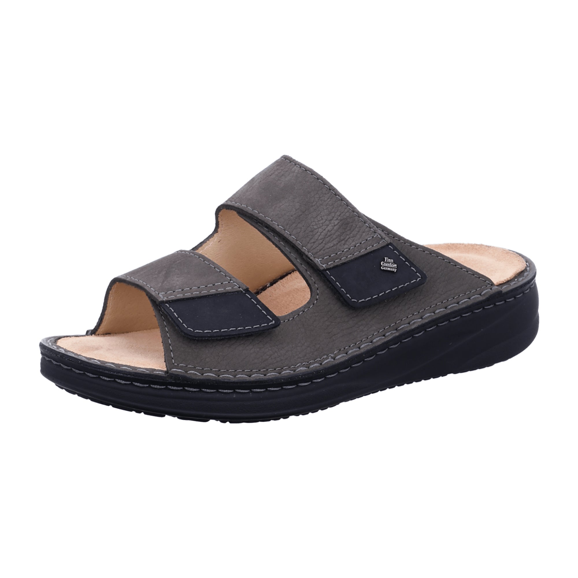 Finn Comfort Psara Men's Slides - Grey/Black Comfort Leather Sandals