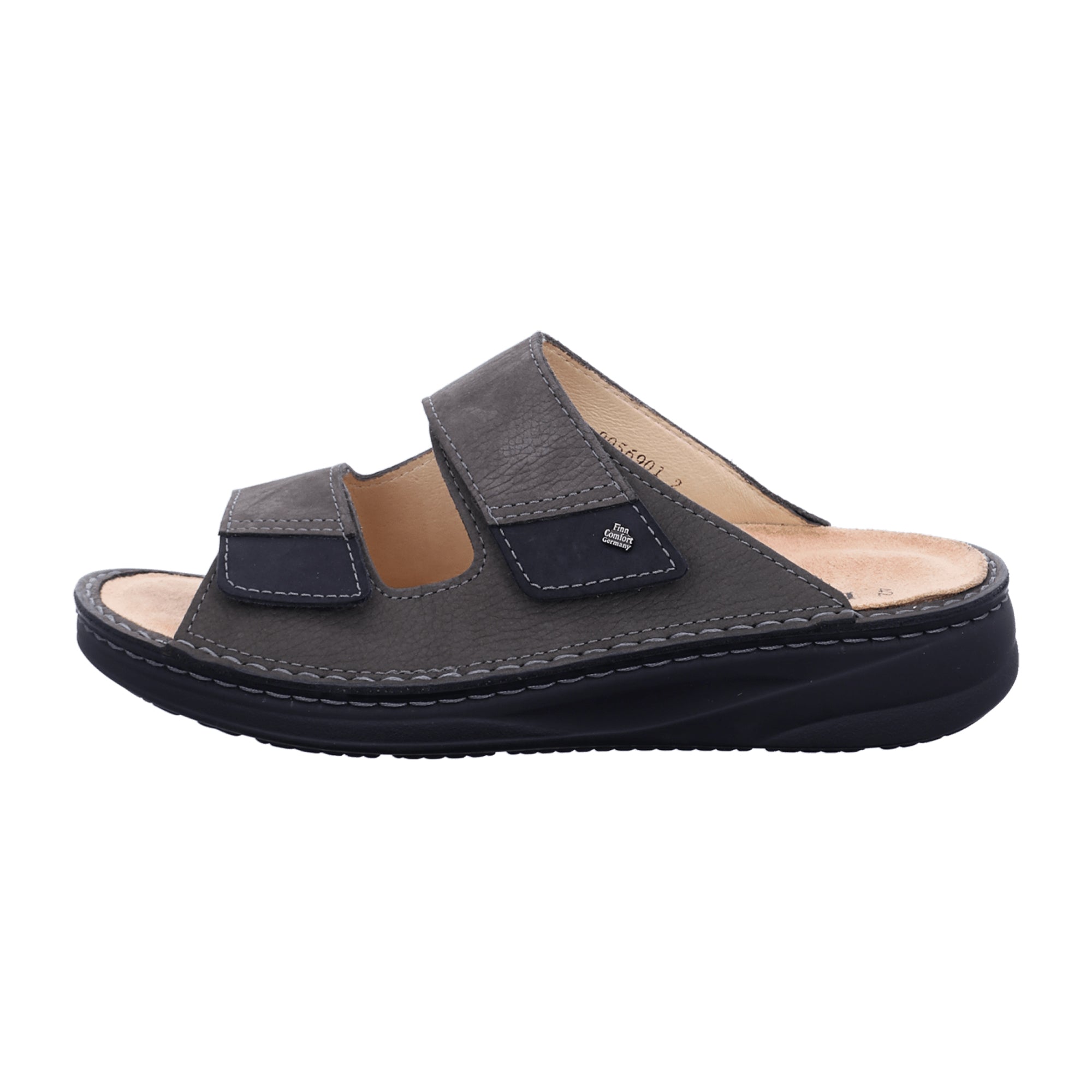 Finn Comfort Psara Men's Slides - Grey/Black Comfort Leather Sandals