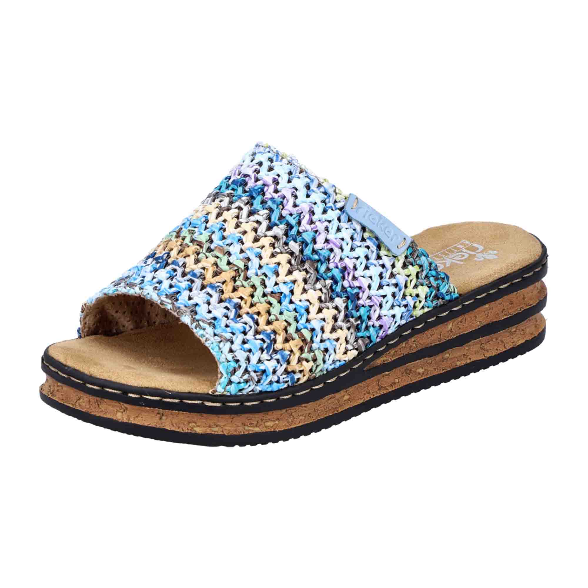 Rieker Women's Blue Slip-On Sandals with Wedge Heel and Cushioned Sole