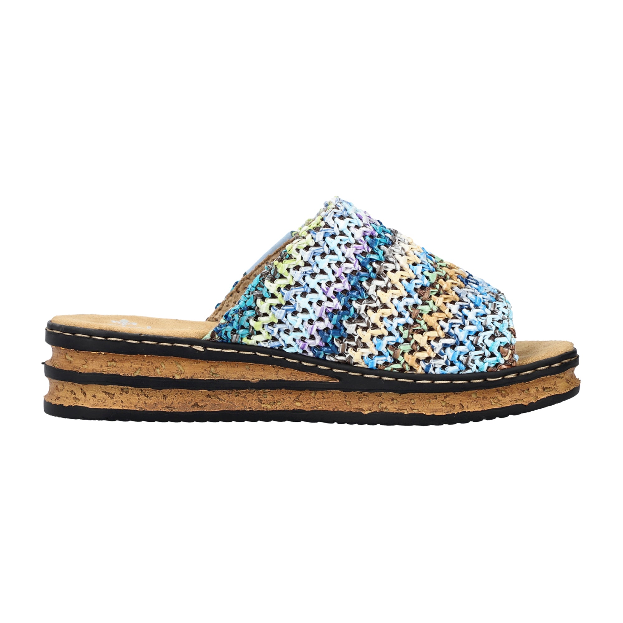 Rieker Women's Blue Slip-On Sandals with Wedge Heel and Cushioned Sole