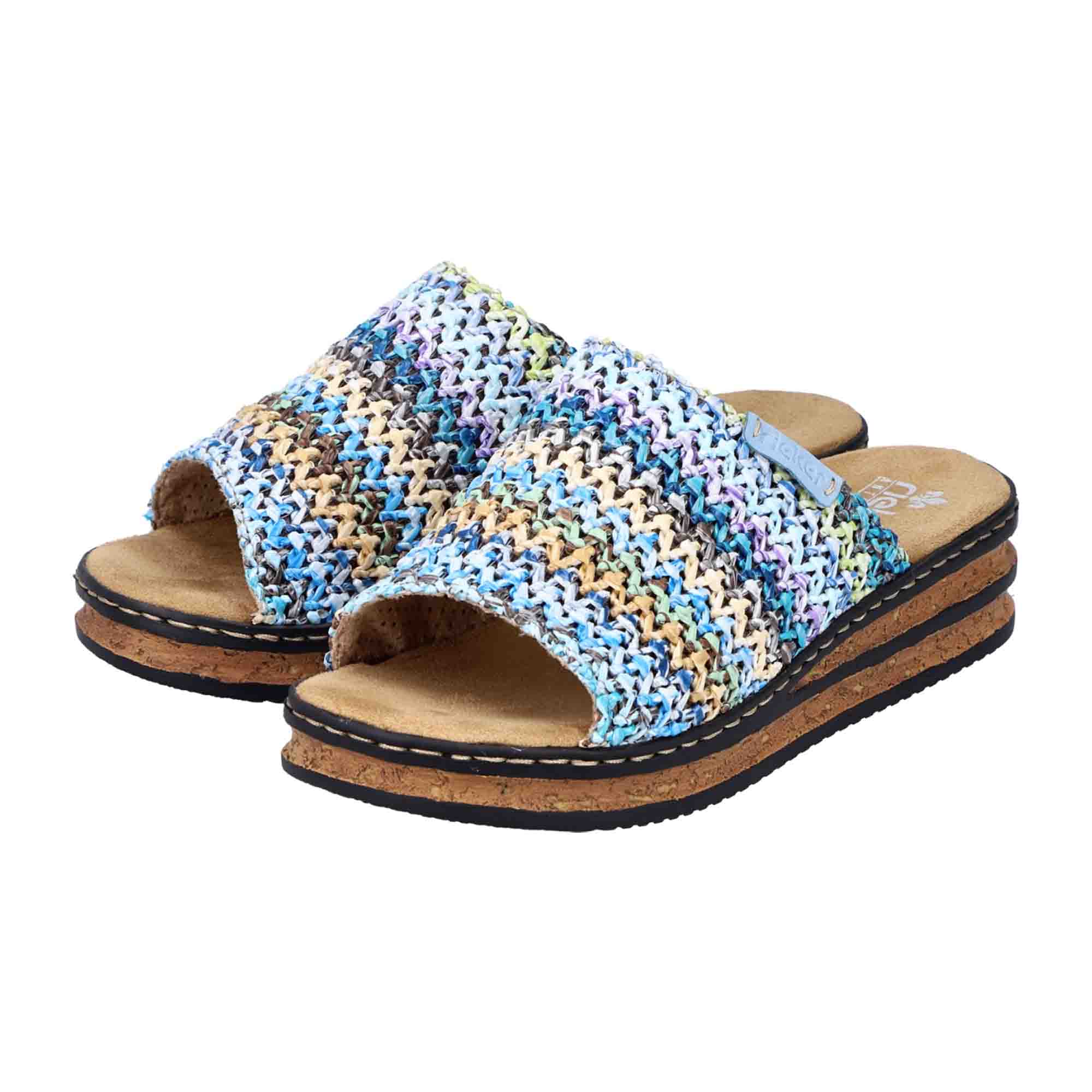 Rieker Women's Blue Slip-On Sandals with Wedge Heel and Cushioned Sole