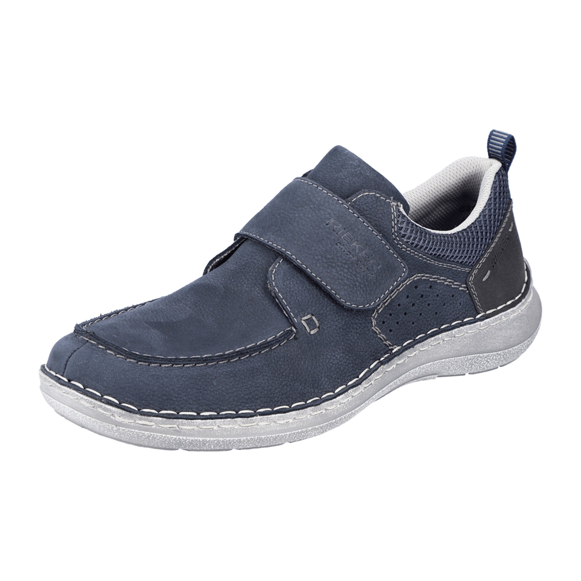 Rieker Jaipur Men's Blue Leather Slip-On Shoes with Velcro and Comfort Sole