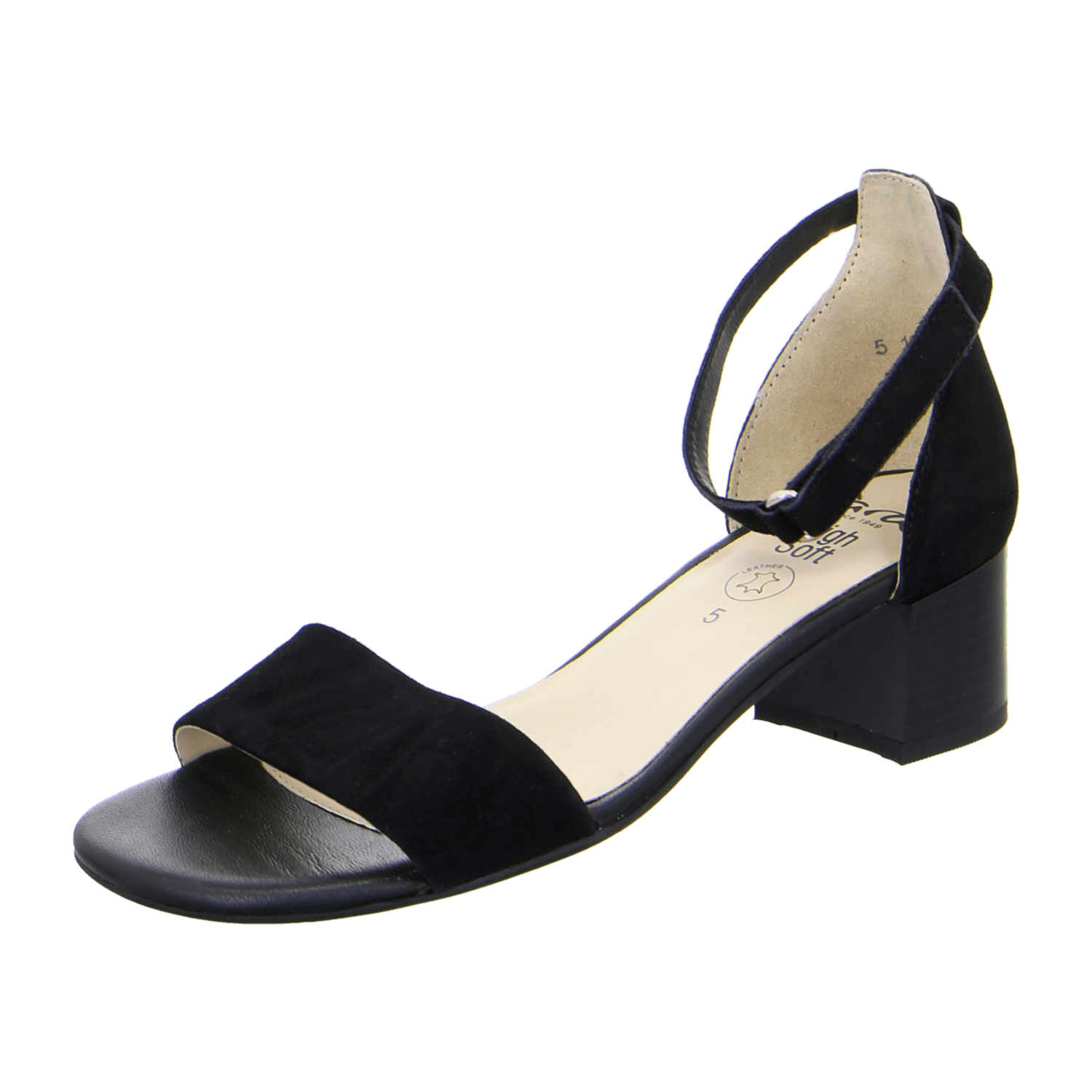 ARA PRATO Women's Suede Sandals with Ankle Strap and Buckle Closure in Black