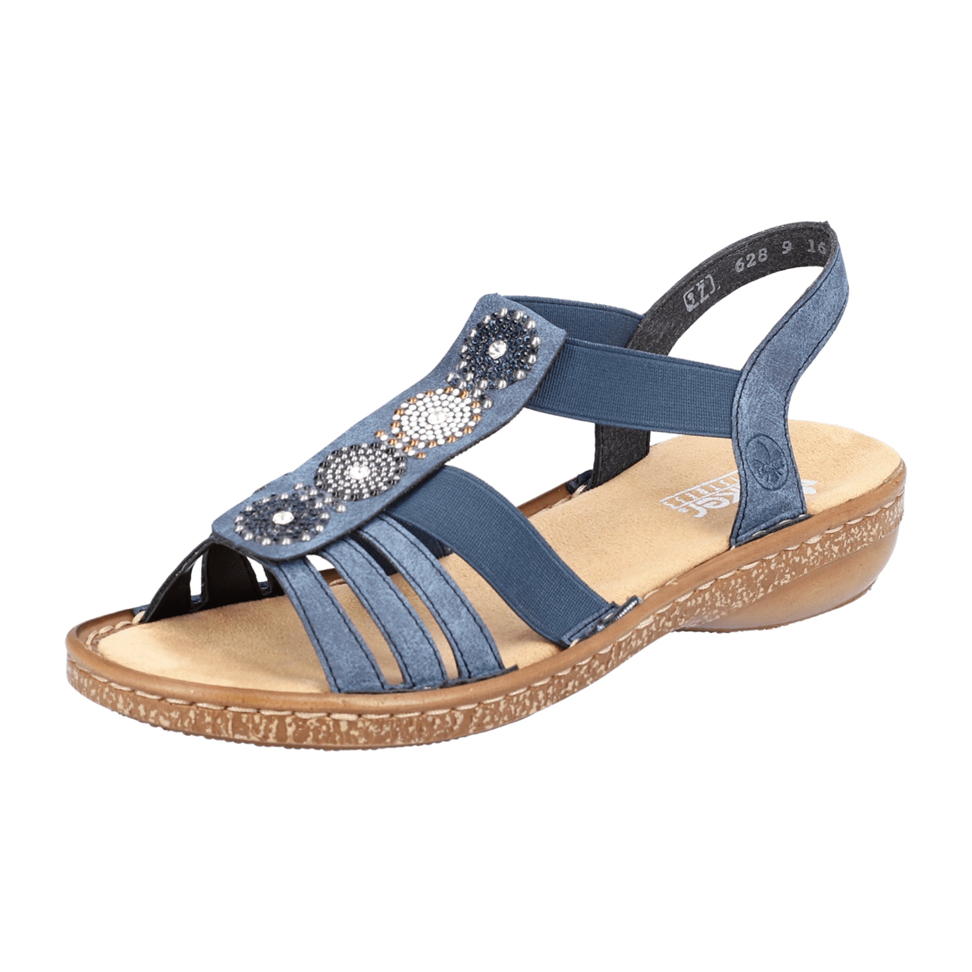 Rieker Blue Elastic Slip-On Sandals for Women Synthetic Leather Comfortable