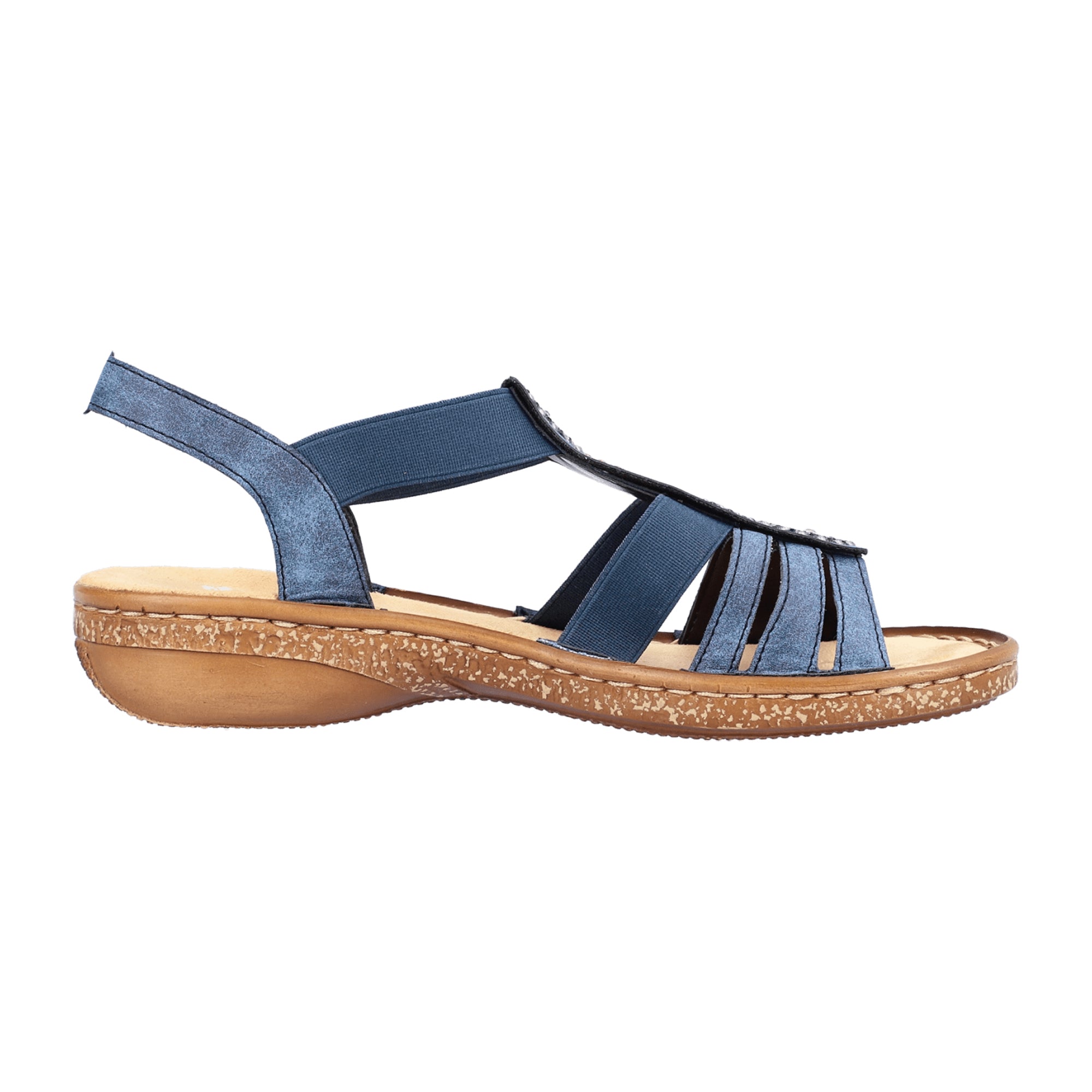 Rieker Blue Elastic Slip-On Sandals for Women Synthetic Leather Comfortable