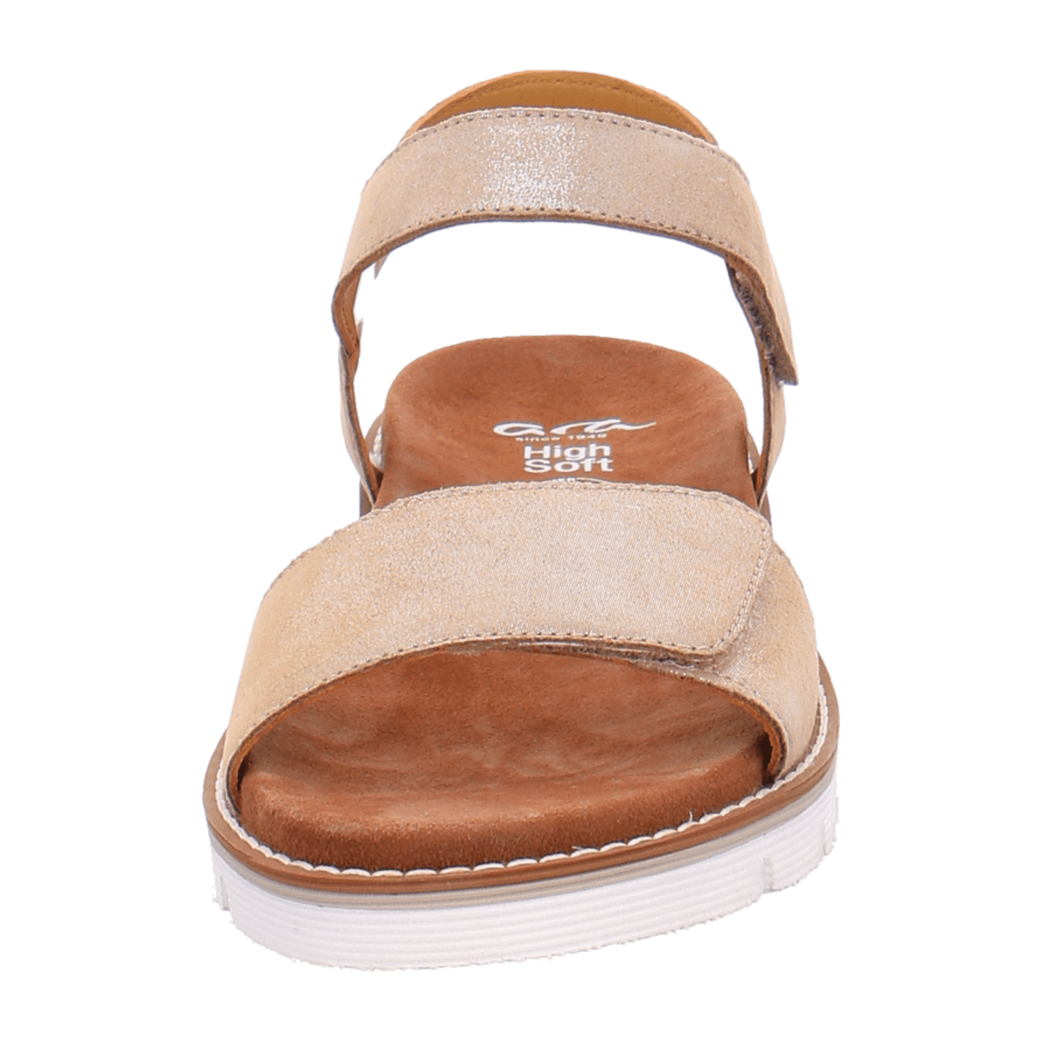 ARA KENT Women's Suede Sandals with Hook-and-Loop Closure and Ankle Strap in Beige