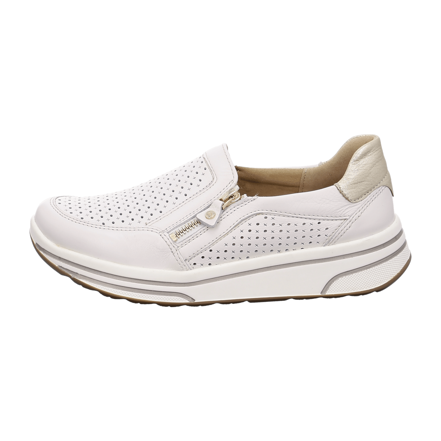 ARA SAPPORO Women's Leather Slip-On Loafers in White with Round Toe