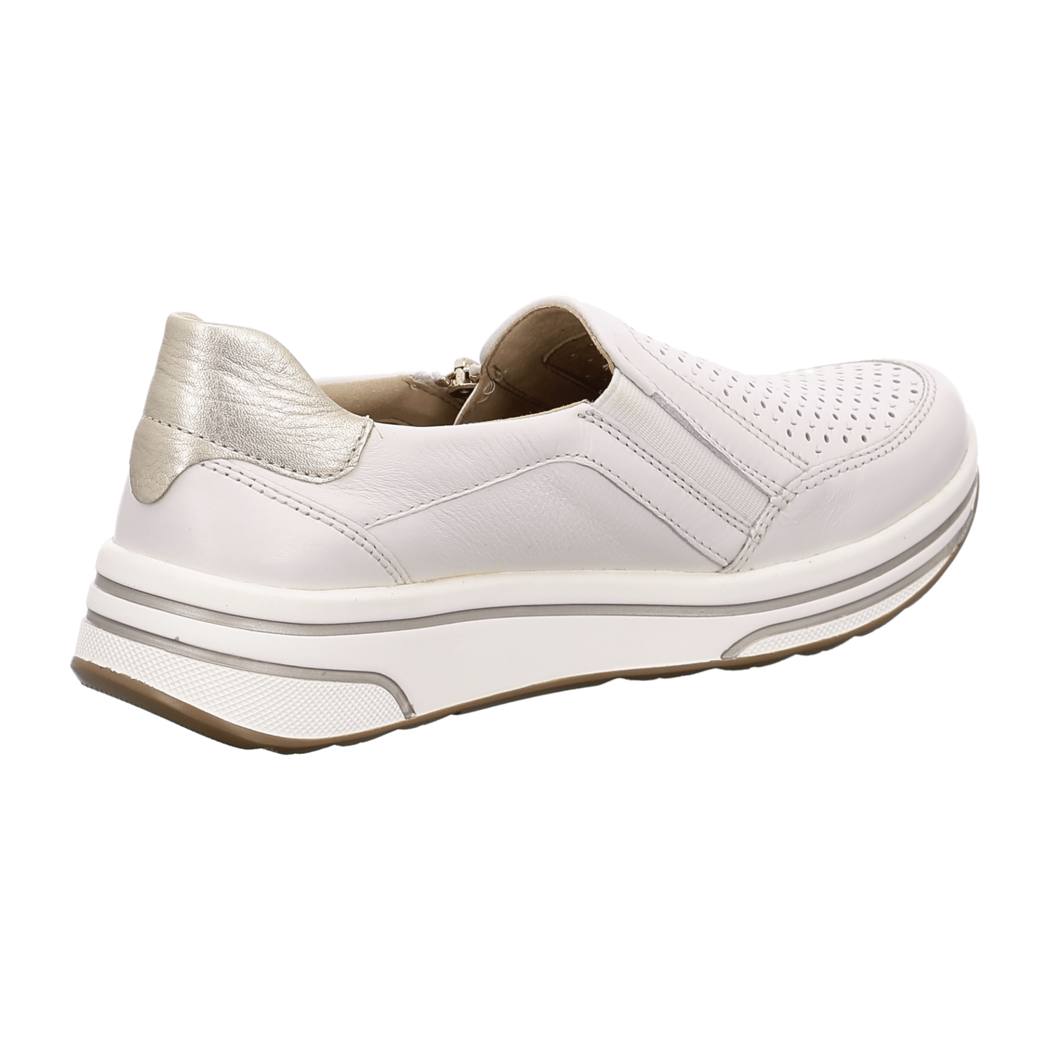ARA SAPPORO Women's Leather Slip-On Loafers in White with Round Toe