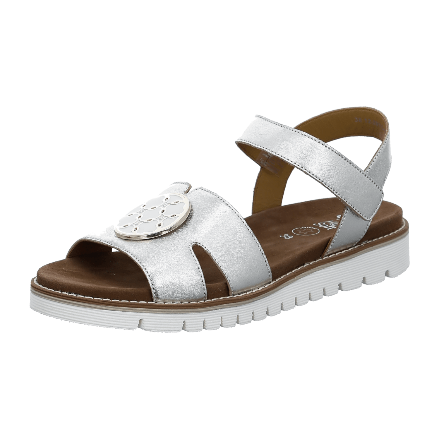 ARA KENT Women's Ankle Strap Sandals in Smooth White Leather with Hook-and-Loop Fastening