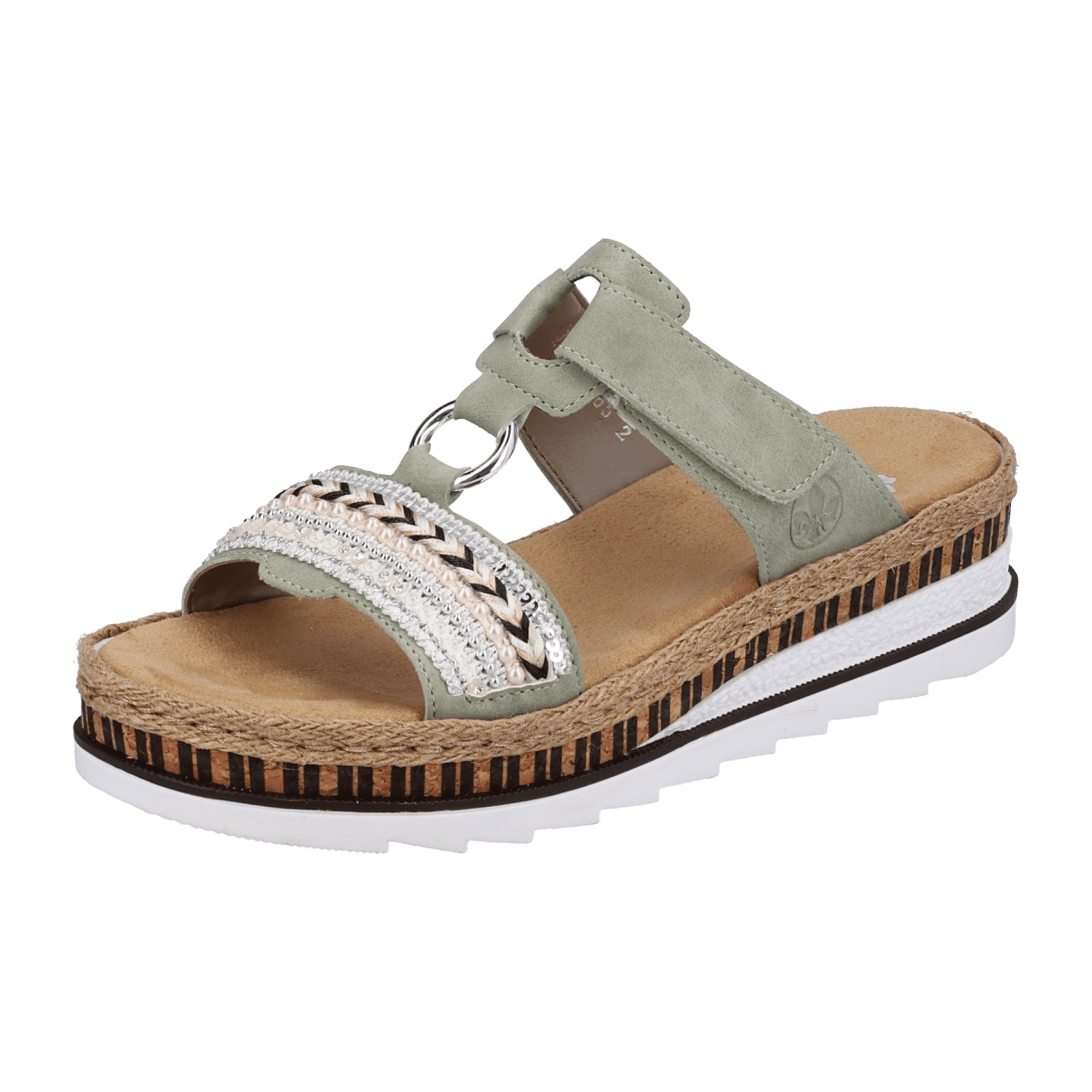 Rieker Green Women's Sandals Comfortable Velour Leather with Velcro Strap