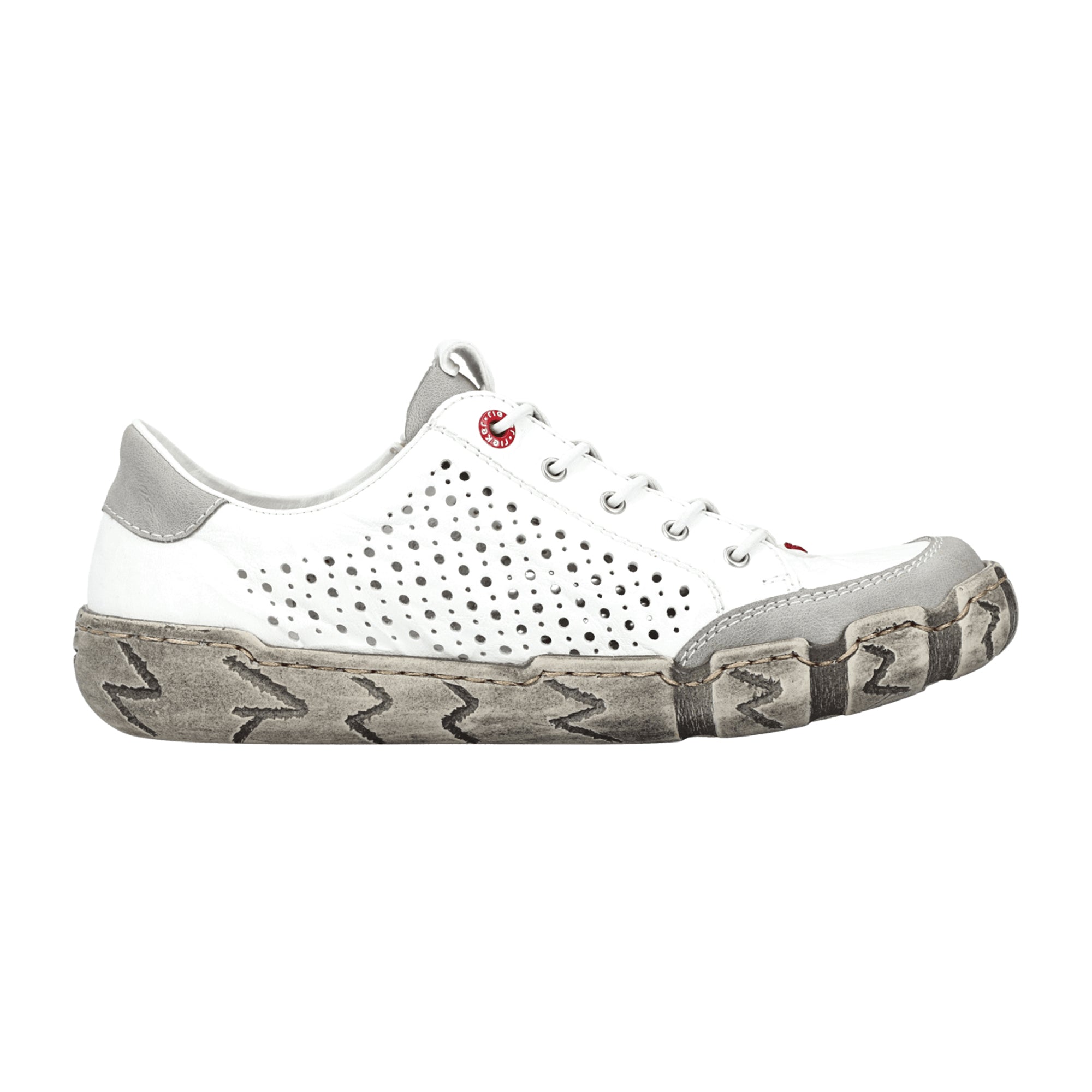 Rieker Women's White Leather Slip-On Shoes with Zipper and Elastic Comfort Sole