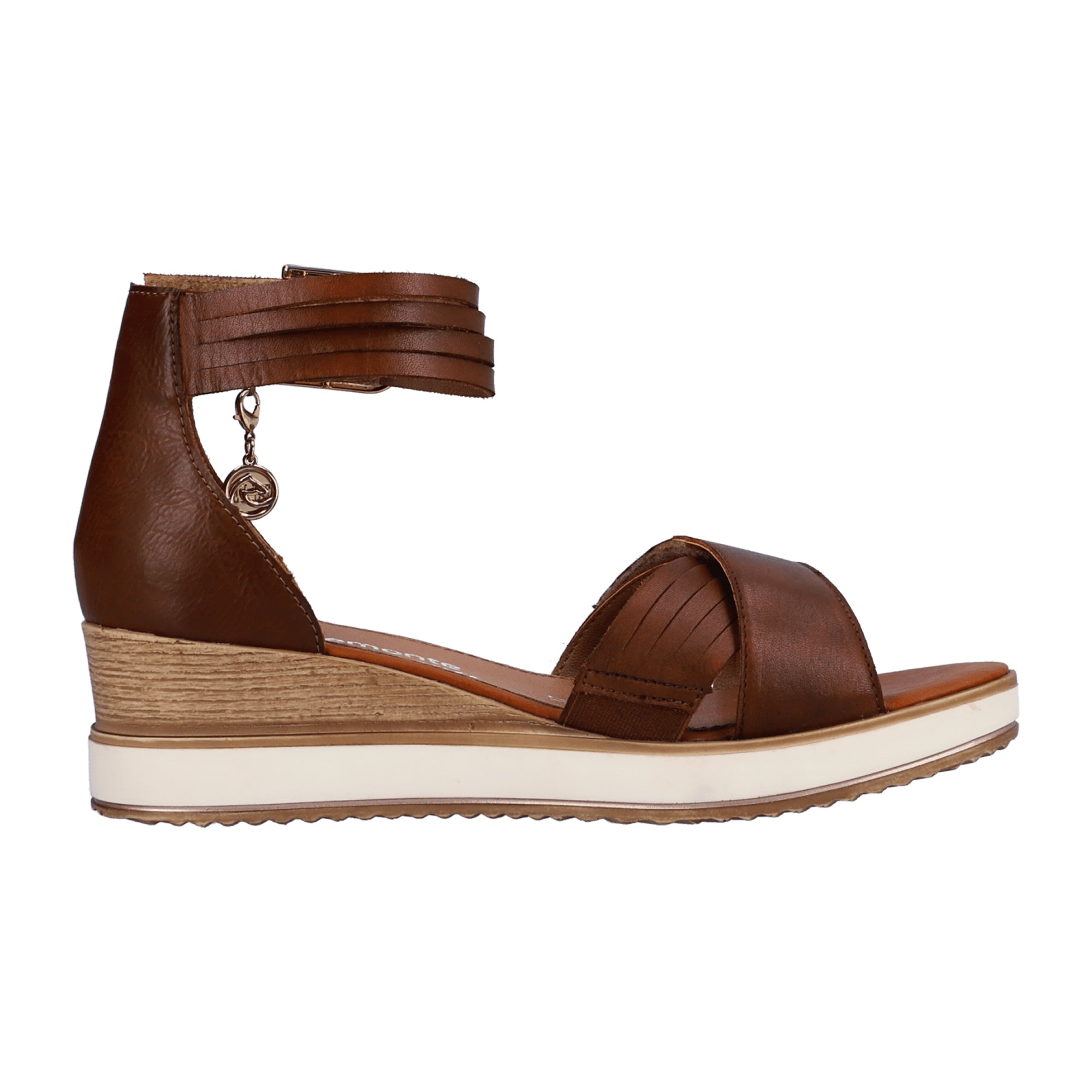 Remonte Women's Brown Leather Wedge Sandals Comfortable Cross Straps Velcro Closure