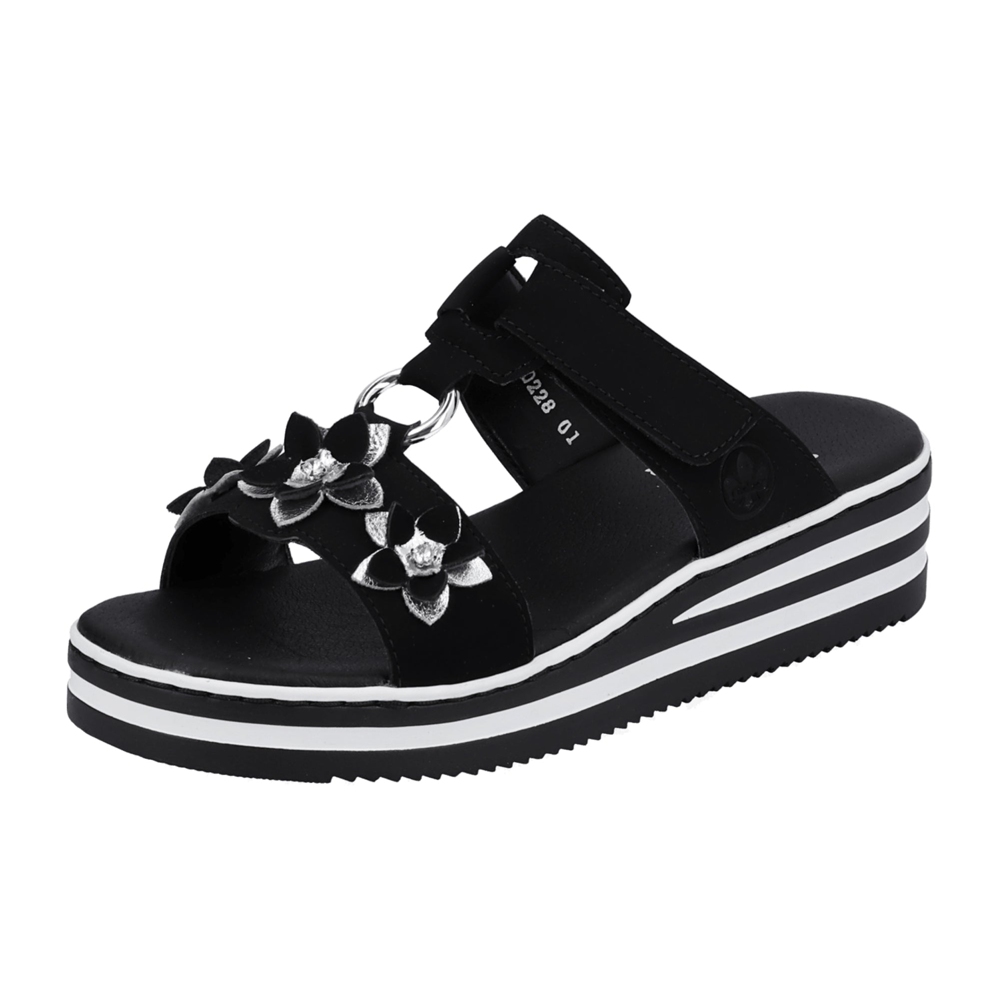 Rieker Women's Black Sandals with Velcro Strap and Cushioned Sole