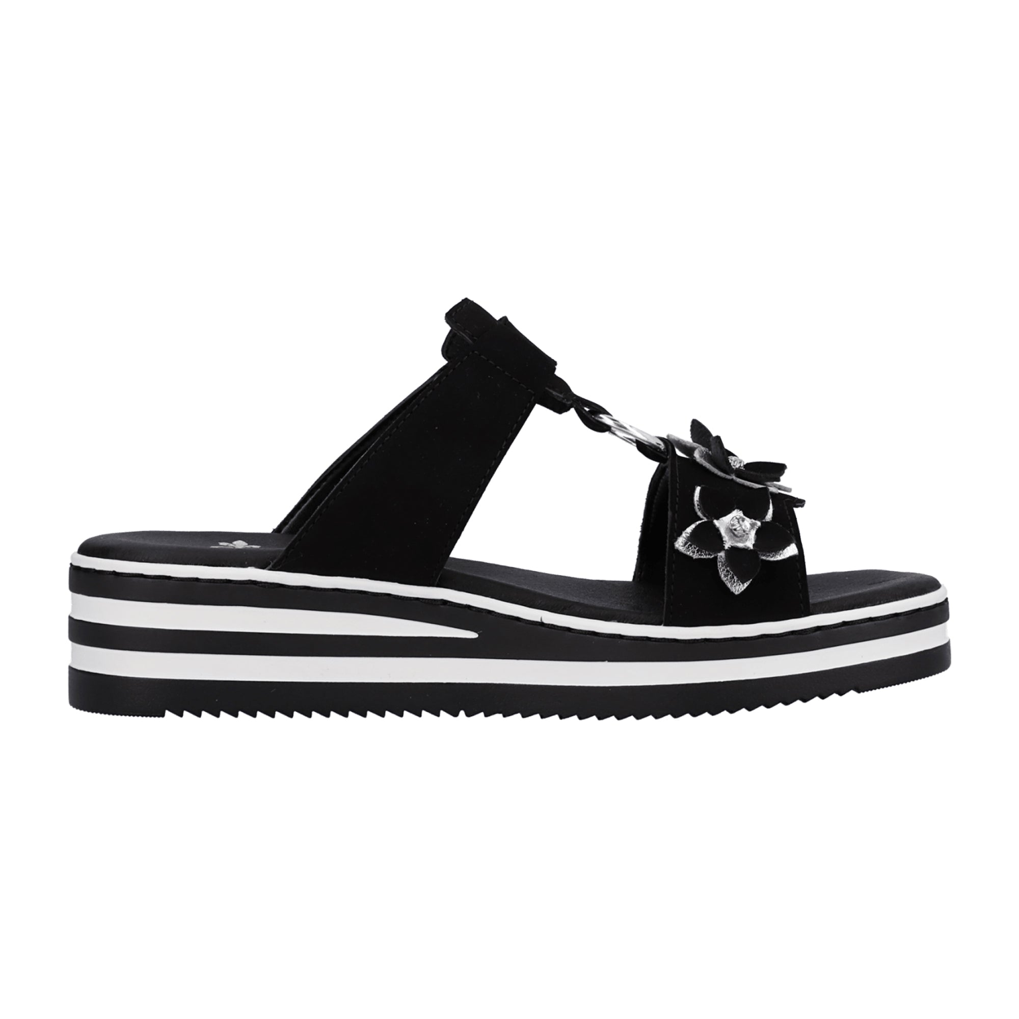 Rieker Women's Black Sandals with Velcro Strap and Cushioned Sole