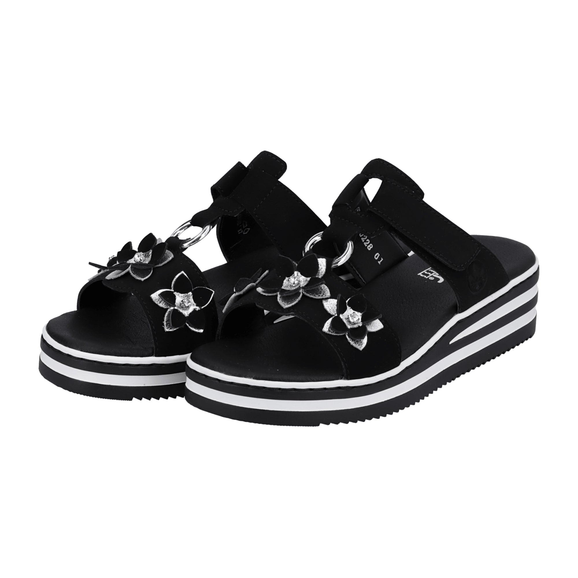 Rieker Women's Black Sandals with Velcro Strap and Cushioned Sole