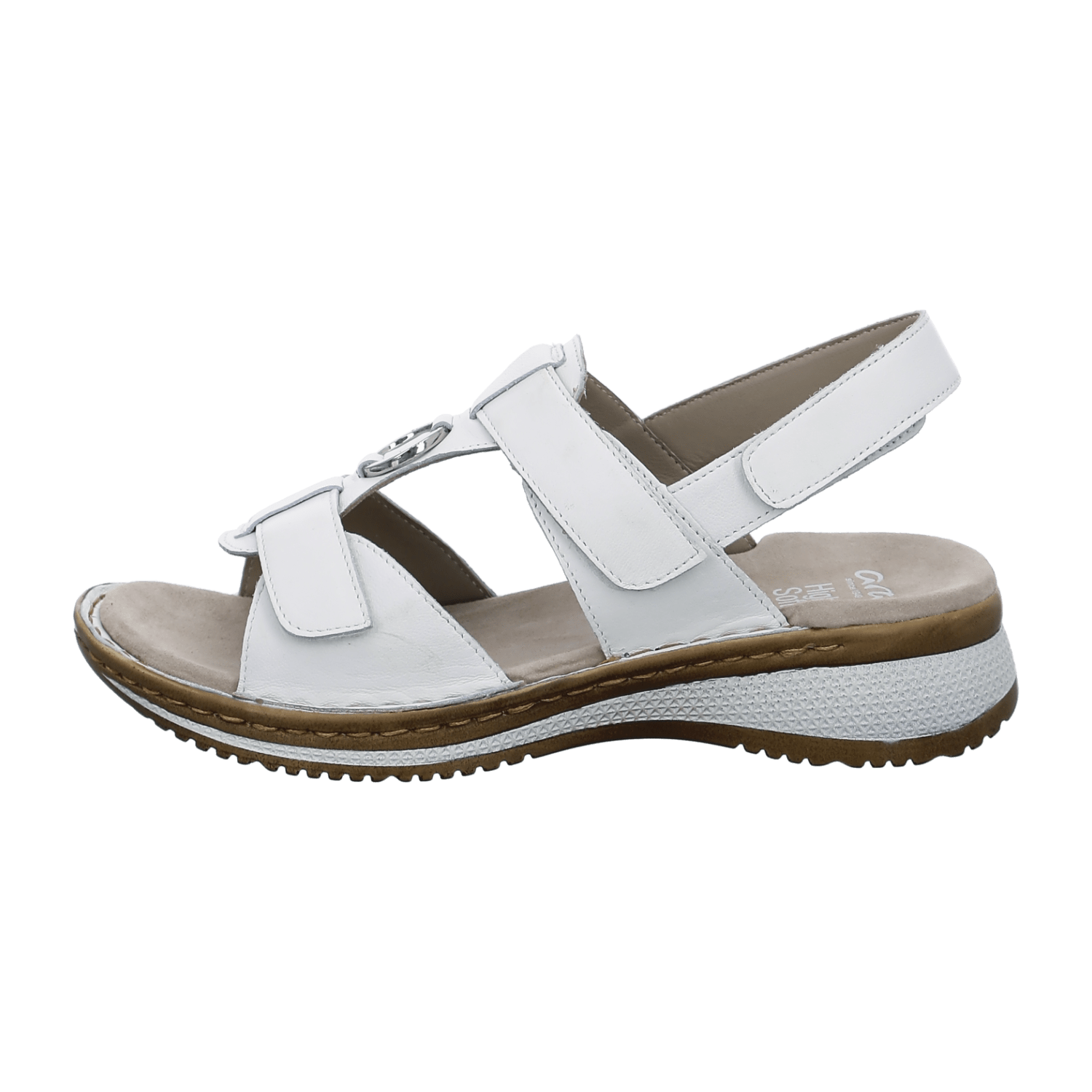 ARA HAWAII Women's Ankle Strap Sandals in Smooth White Leather with Hook-and-Loop Fastening