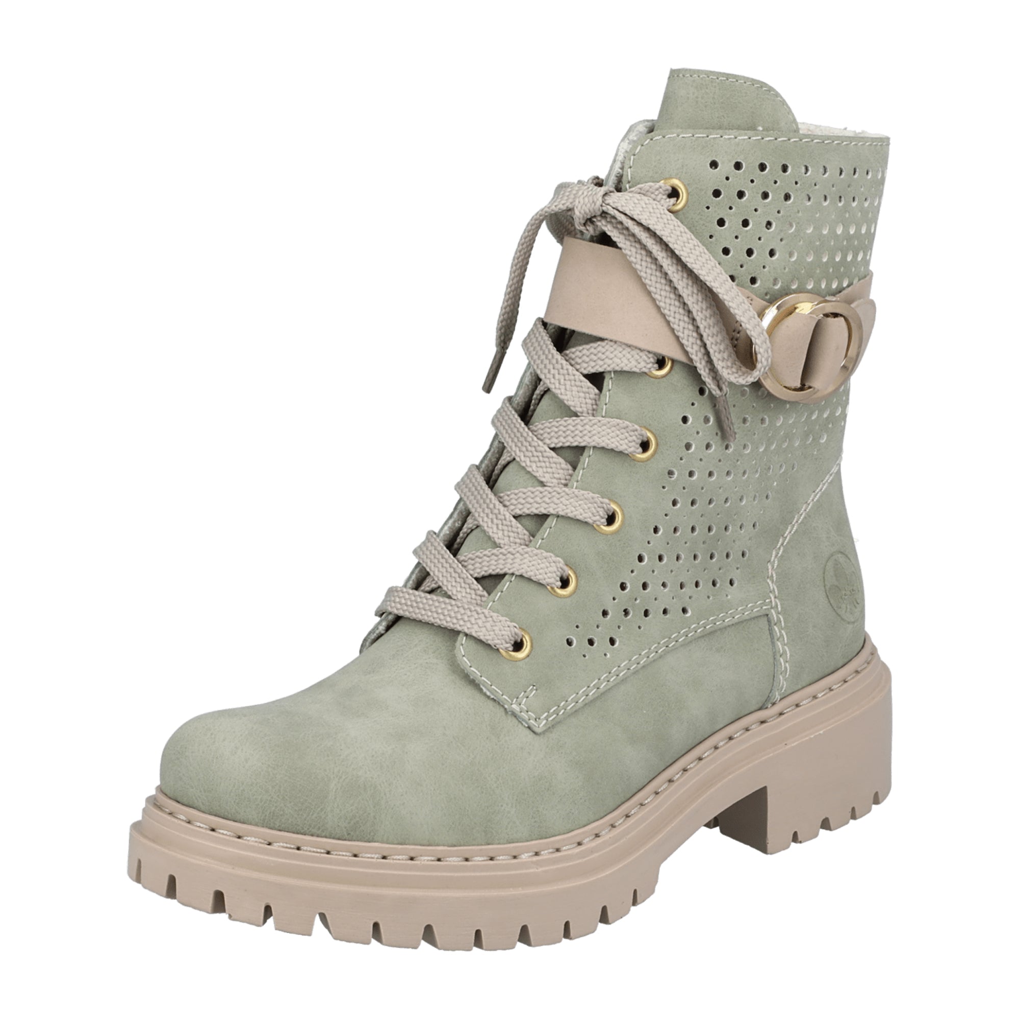 Rieker Women's Green Lace-Up Boots with Comfort Sole and Decorative Buckle