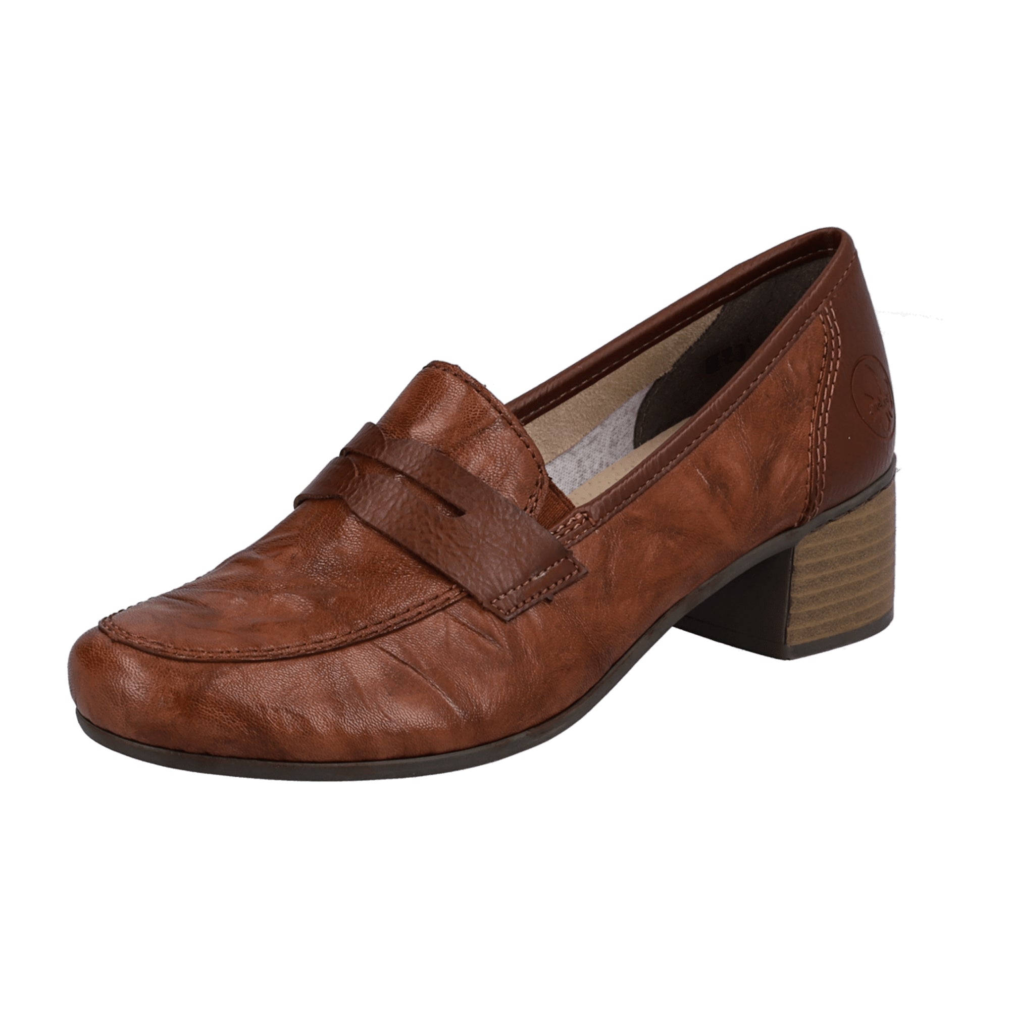 Rieker Women's Brown Leather Slip-On Comfort Shoes with Block Heel