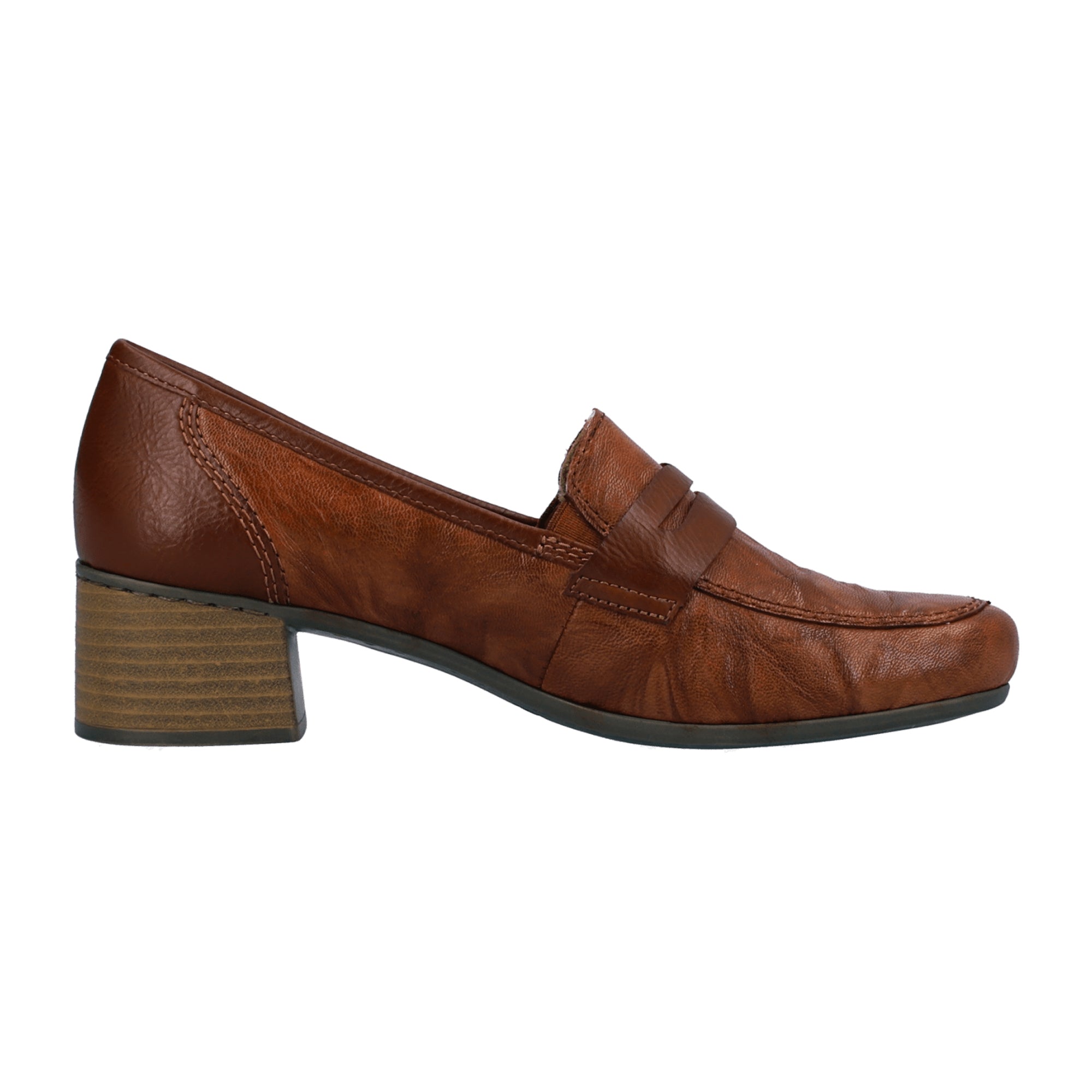 Rieker Women's Brown Leather Slip-On Comfort Shoes with Block Heel