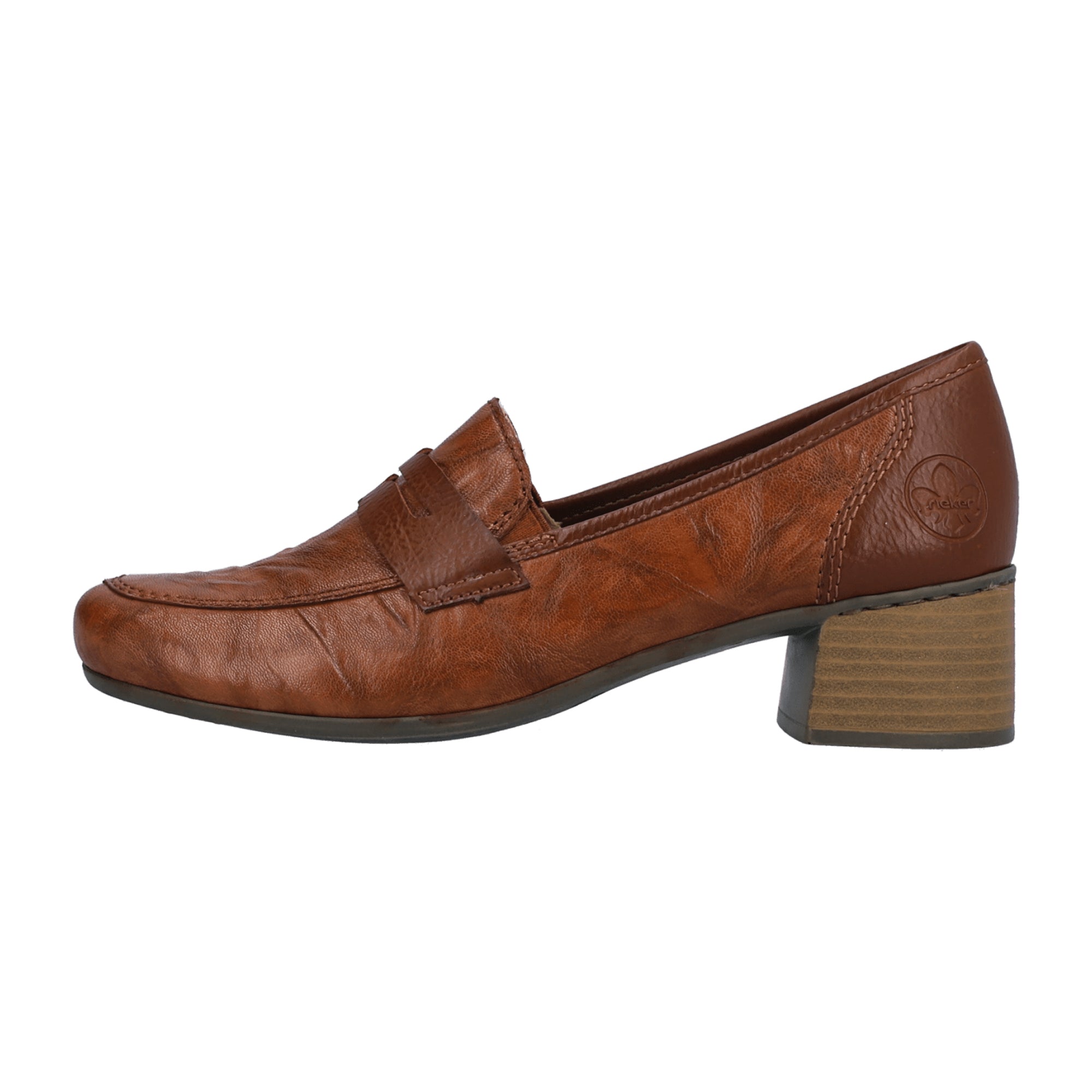 Rieker Women's Brown Leather Slip-On Comfort Shoes with Block Heel