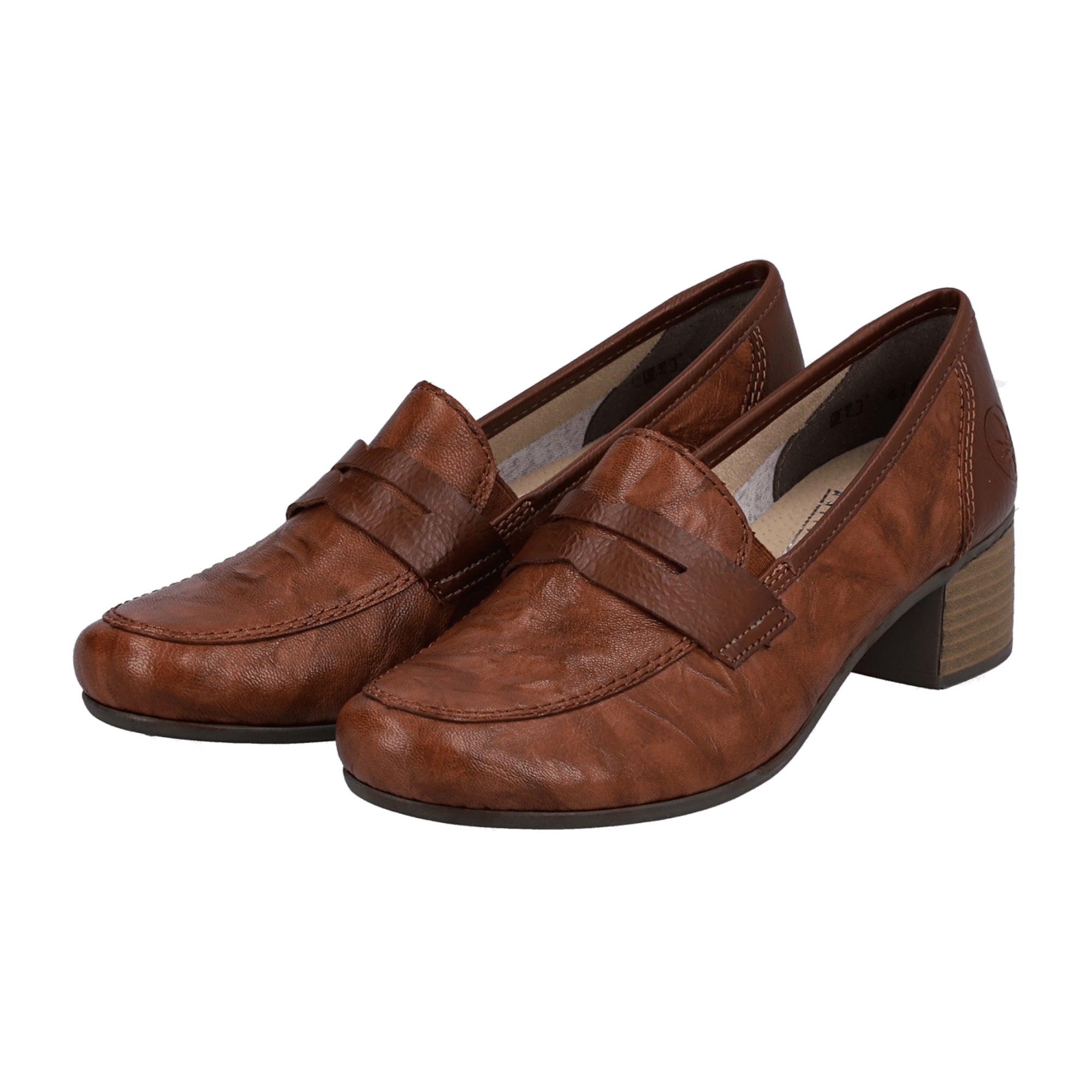 Rieker Women's Brown Leather Slip-On Comfort Shoes with Block Heel