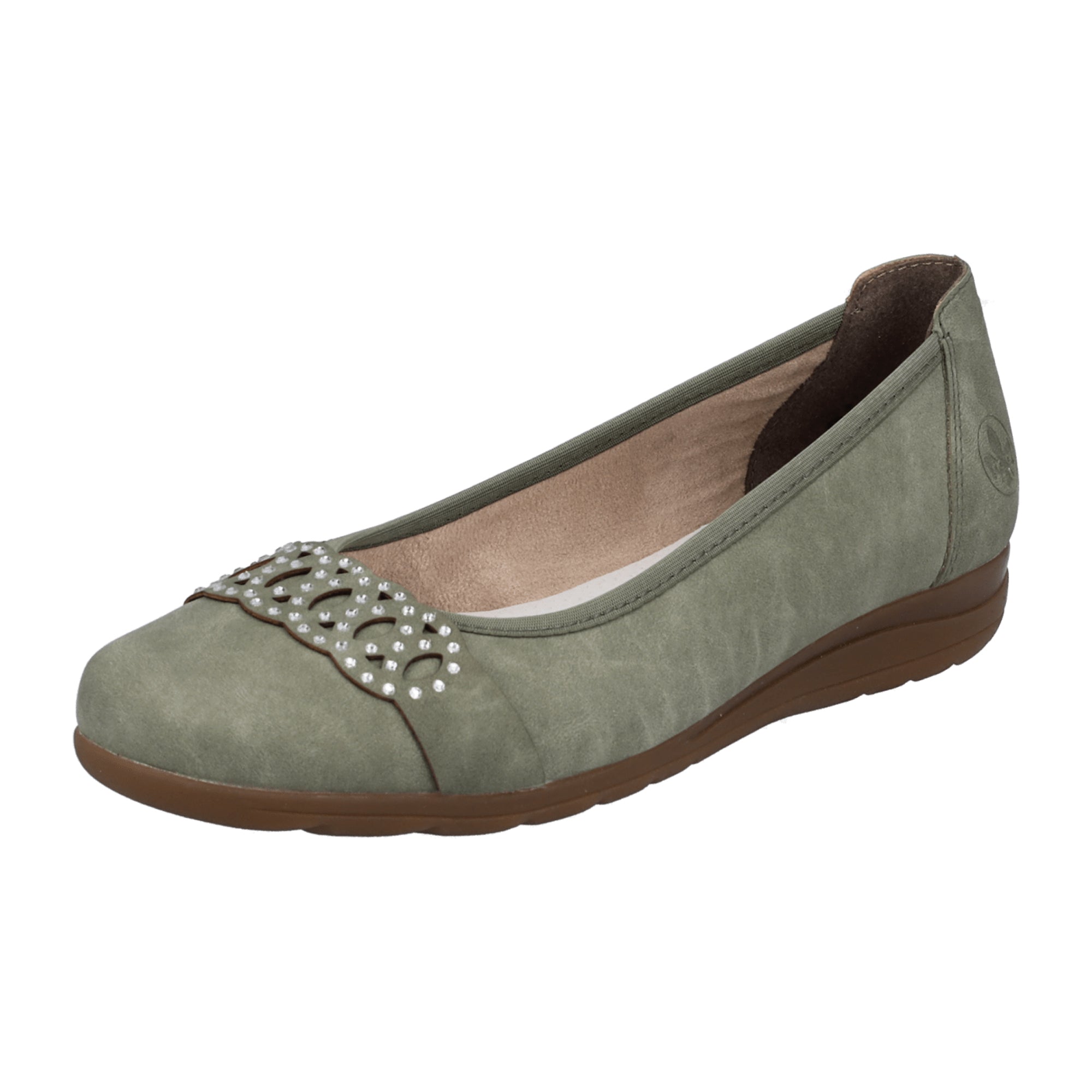 Rieker Women's Green Slip-On Ballerinas Comfortable Faux Leather Shoes