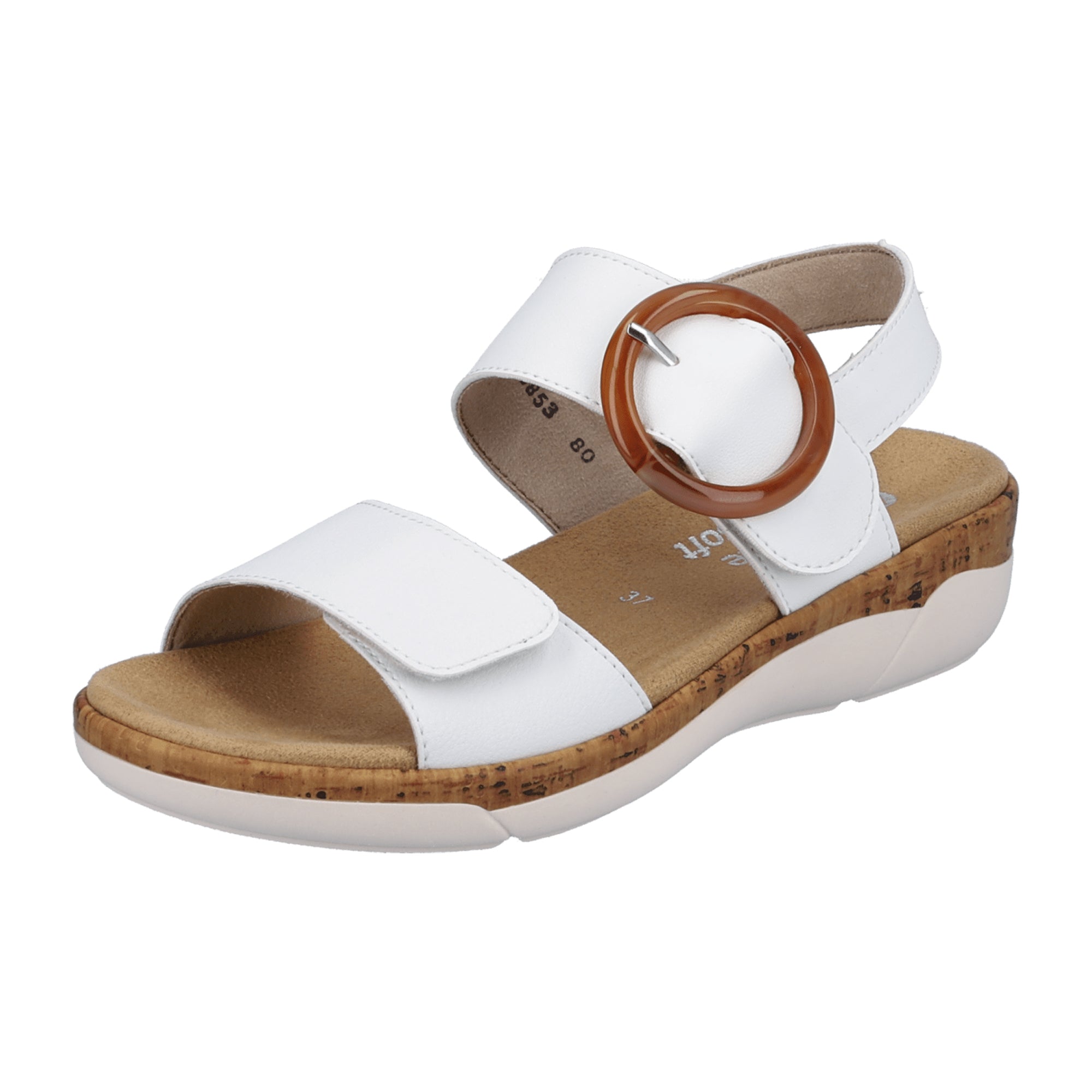 Remonte Women's White Leather Strappy Sandals with Velcro and Cushioned Sole