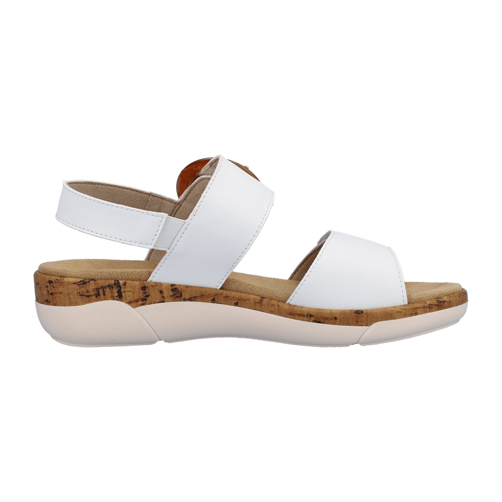 Remonte Women's White Leather Strappy Sandals with Velcro and Cushioned Sole