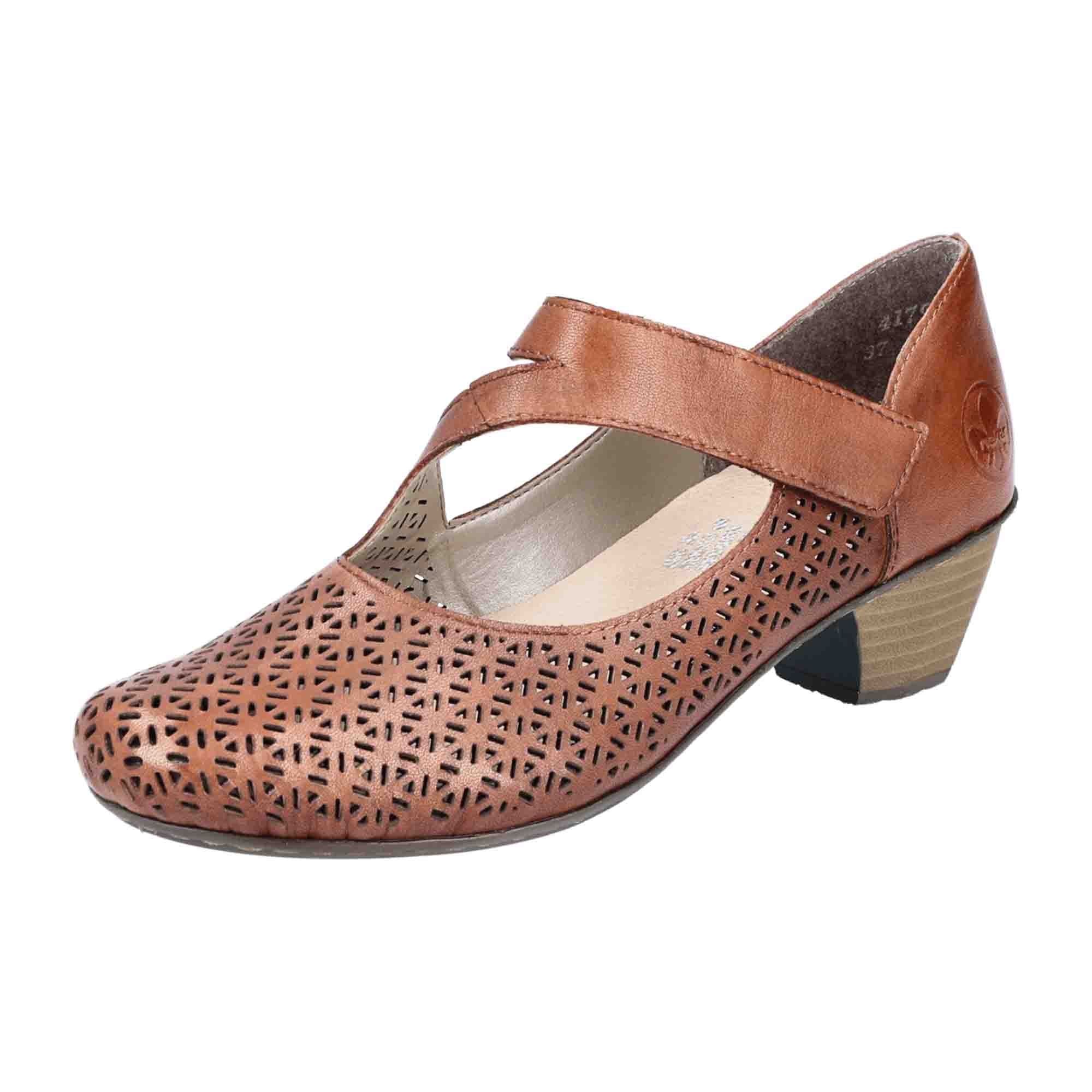 Rieker Comfortable Brown Leather Pumps for Women with Velcro Strap