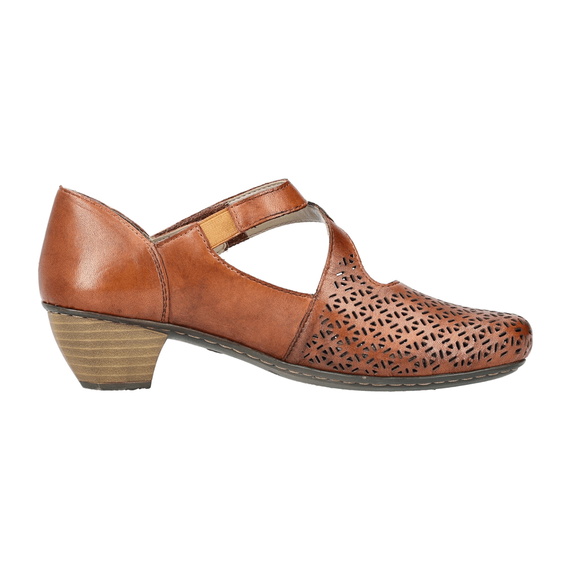 Rieker Comfortable Brown Leather Pumps for Women with Velcro Strap