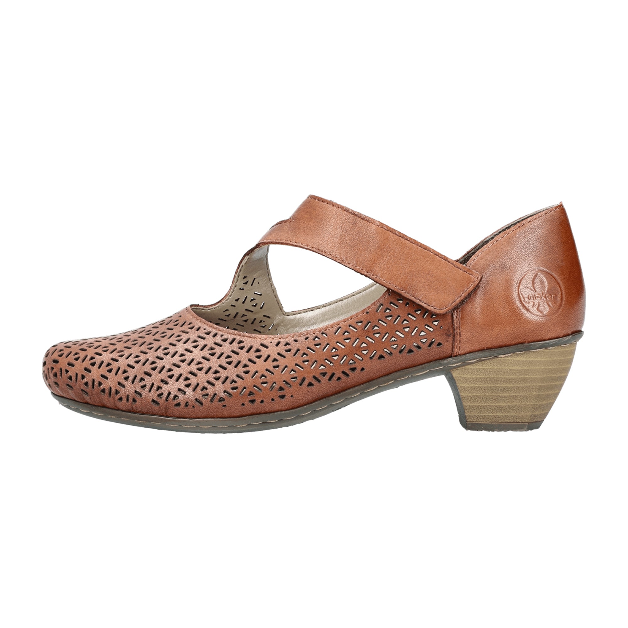 Rieker Comfortable Brown Leather Pumps for Women with Velcro Strap