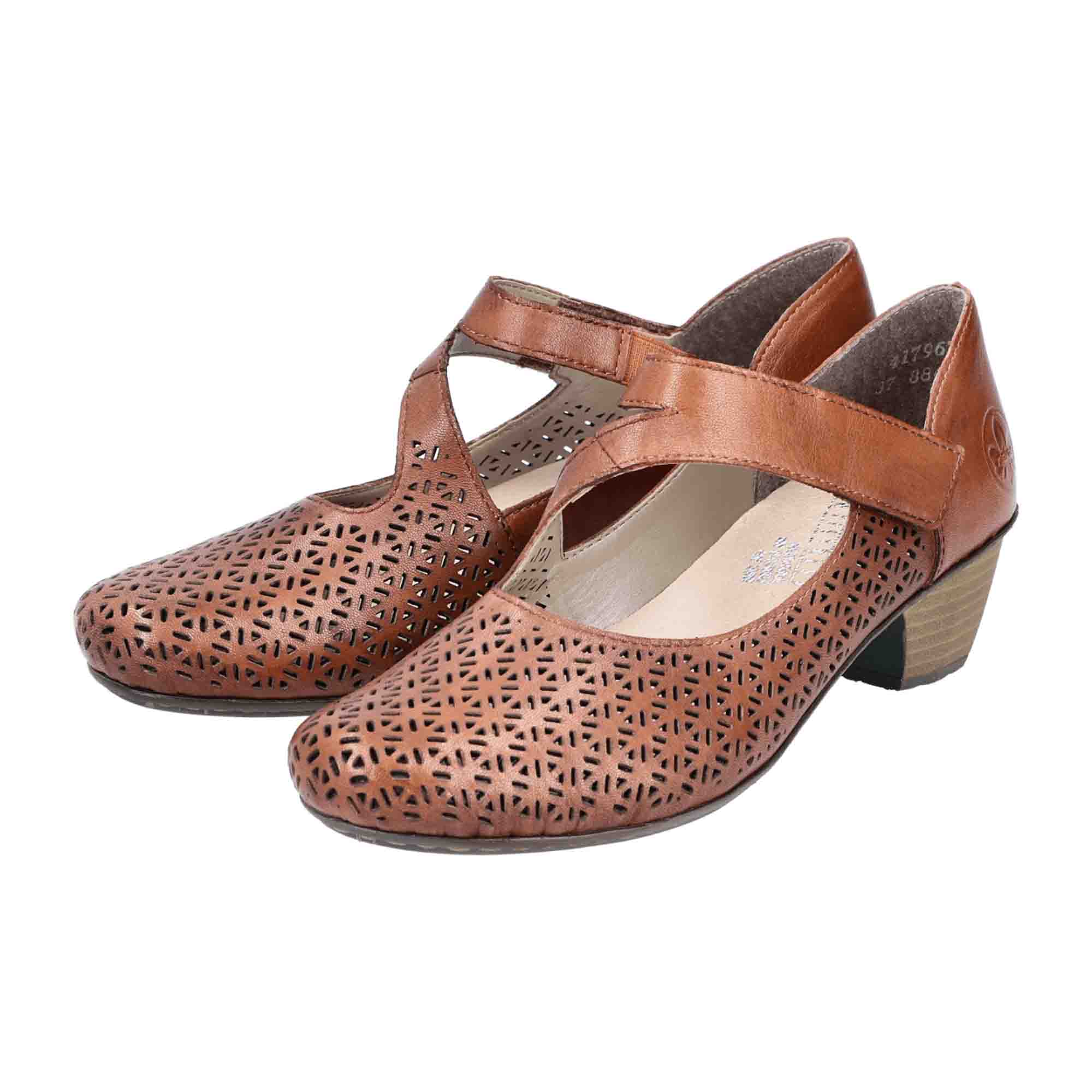 Rieker Comfortable Brown Leather Pumps for Women with Velcro Strap