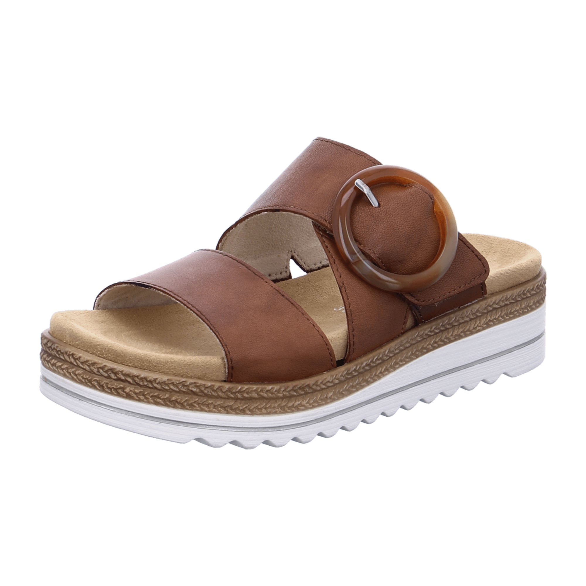 Remonte Brown Leather Women's Slip-On Sandals with Velcro and Cushioned Insole
